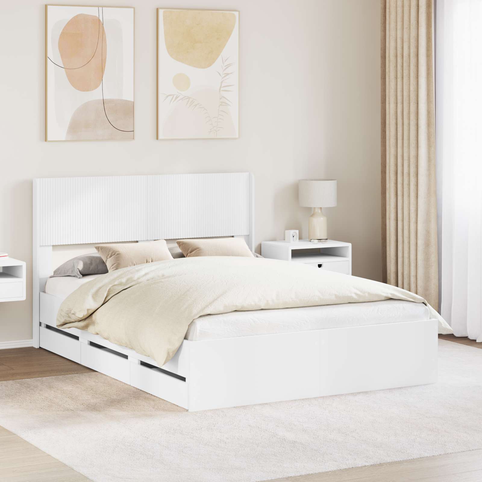 Bedframe met opbergruimte en hoofdbord Wit 160 x 200 cm – afbeelding 1