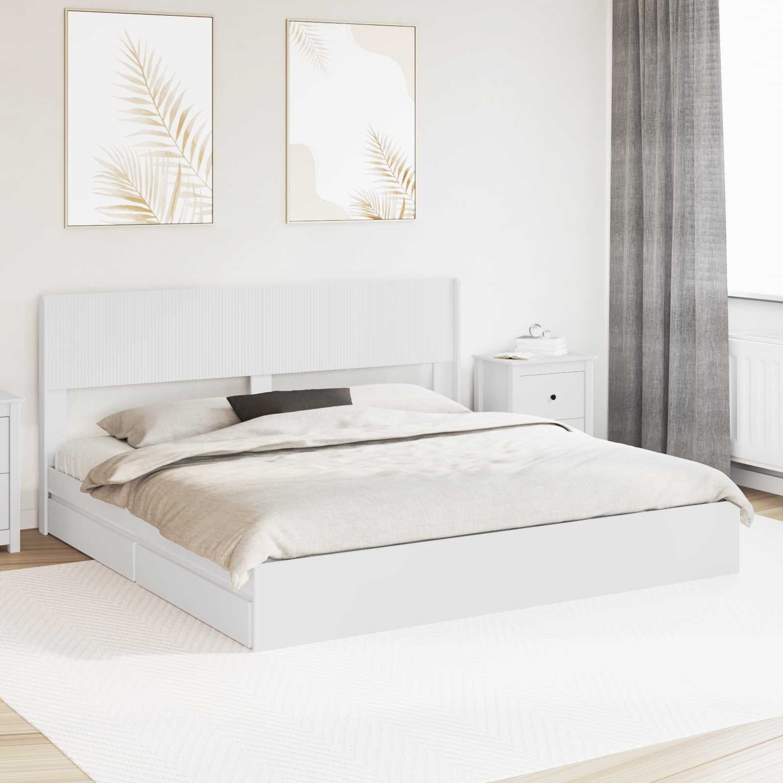 Bedframe met opbergruimte en hoofdbord Wit 180 x 200 cm – afbeelding 1