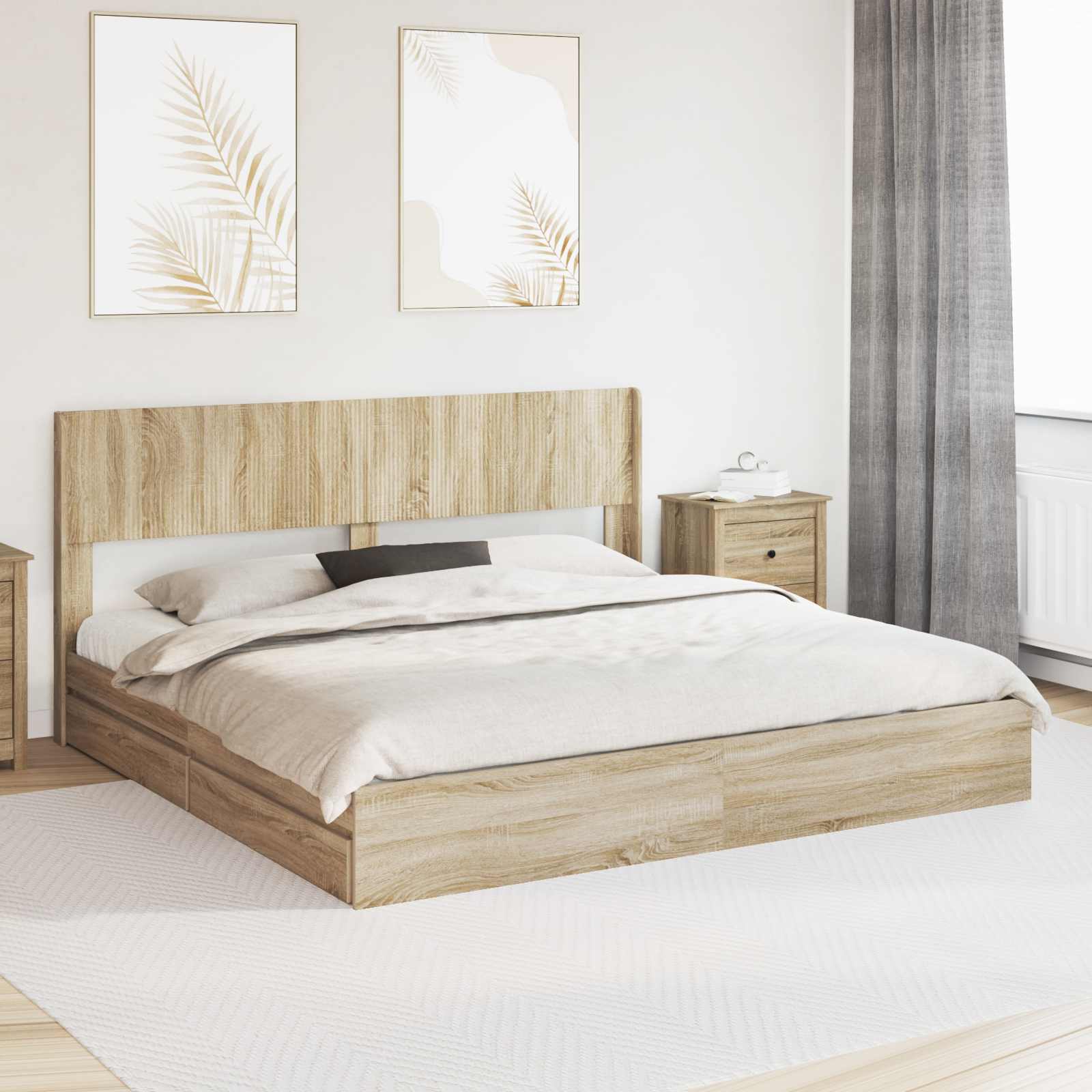 Bedframe met opbergruimte en hoofdbord Sonoma Eiken – afbeelding 1