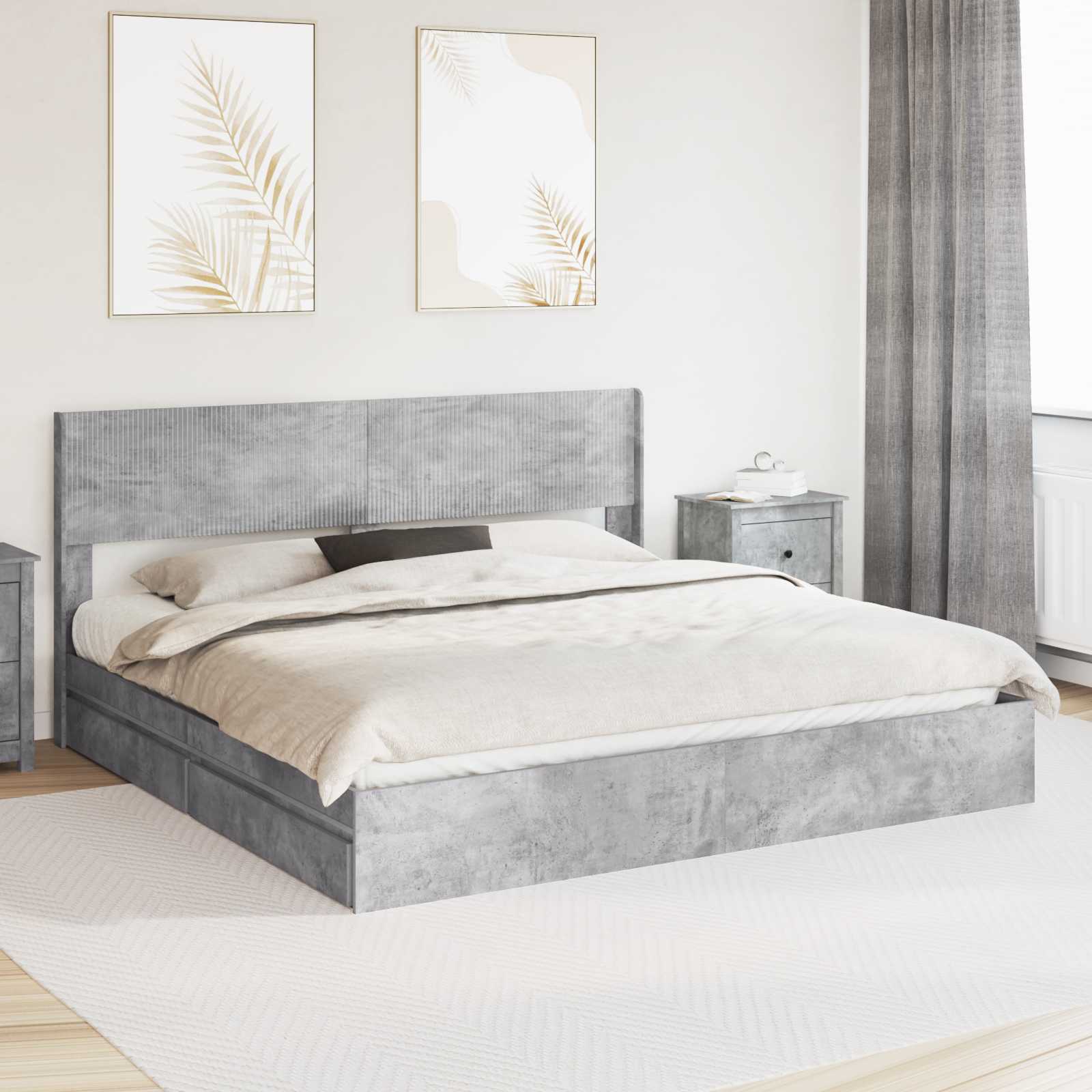 Bedframe met opbergruimte en hoofdbord Betongrijs 180 x 200 cm – afbeelding 1