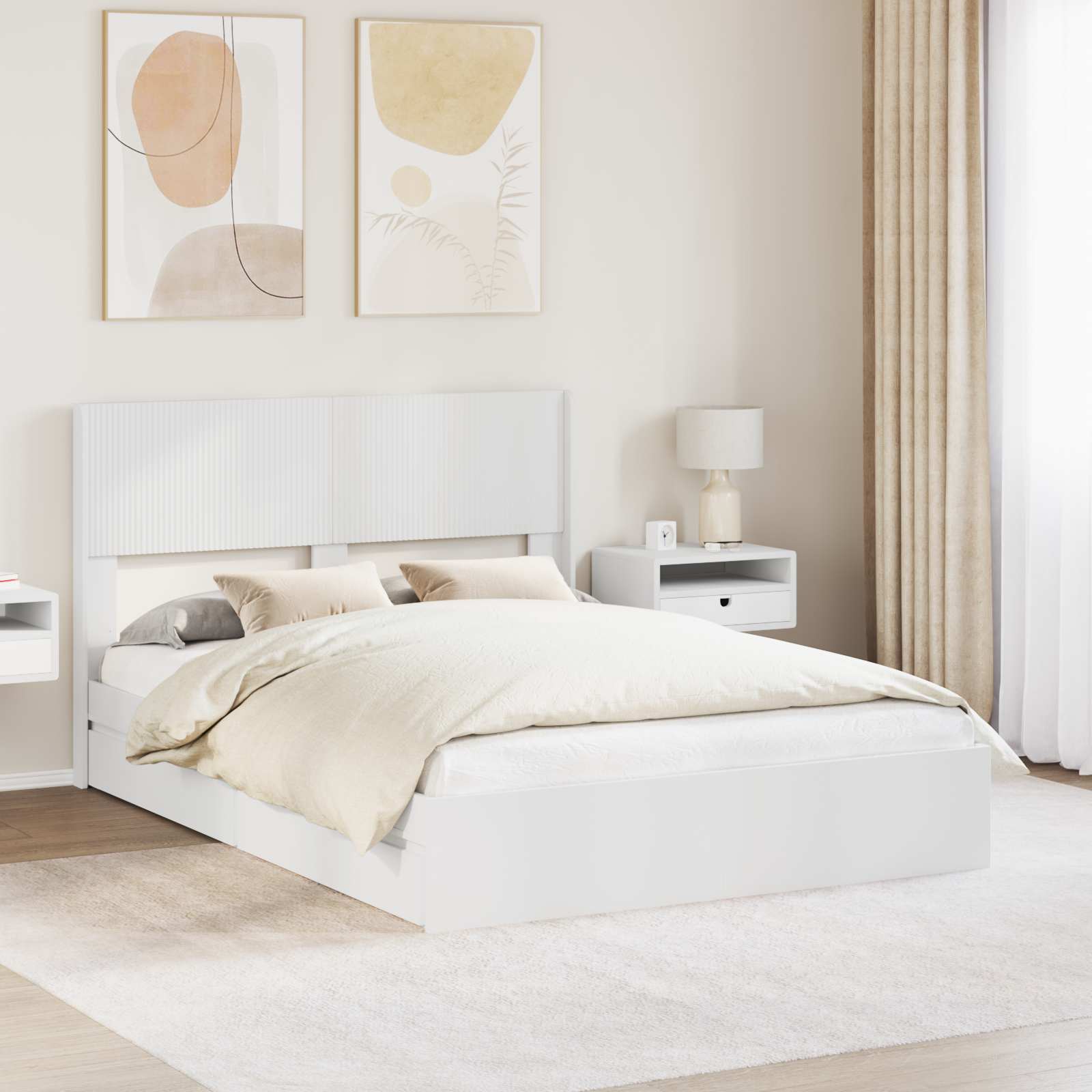 Bedframe met opbergruimte en hoofdbord Wit 160 x 200 cm – afbeelding 1