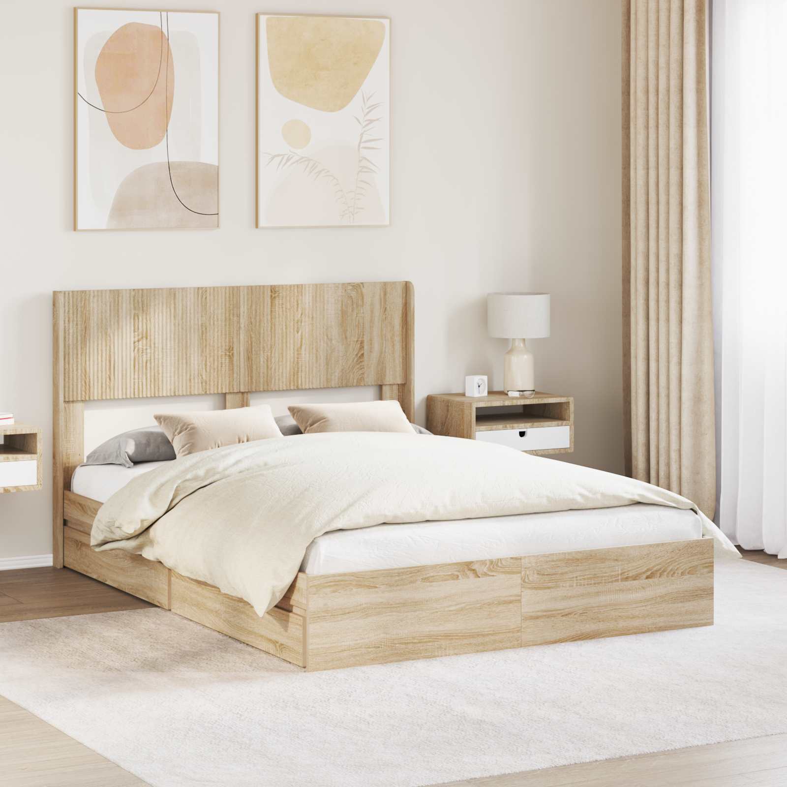 Bedframe met opbergruimte en hoofdbord Sonoma Eiken – afbeelding 1