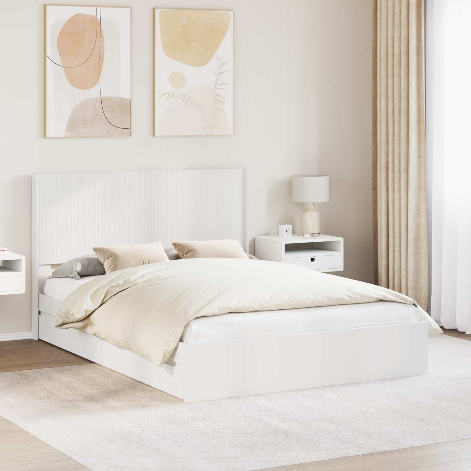 Bedframe met opbergruimte en hoofdbord Wit 150 x 200 cm – afbeelding 1