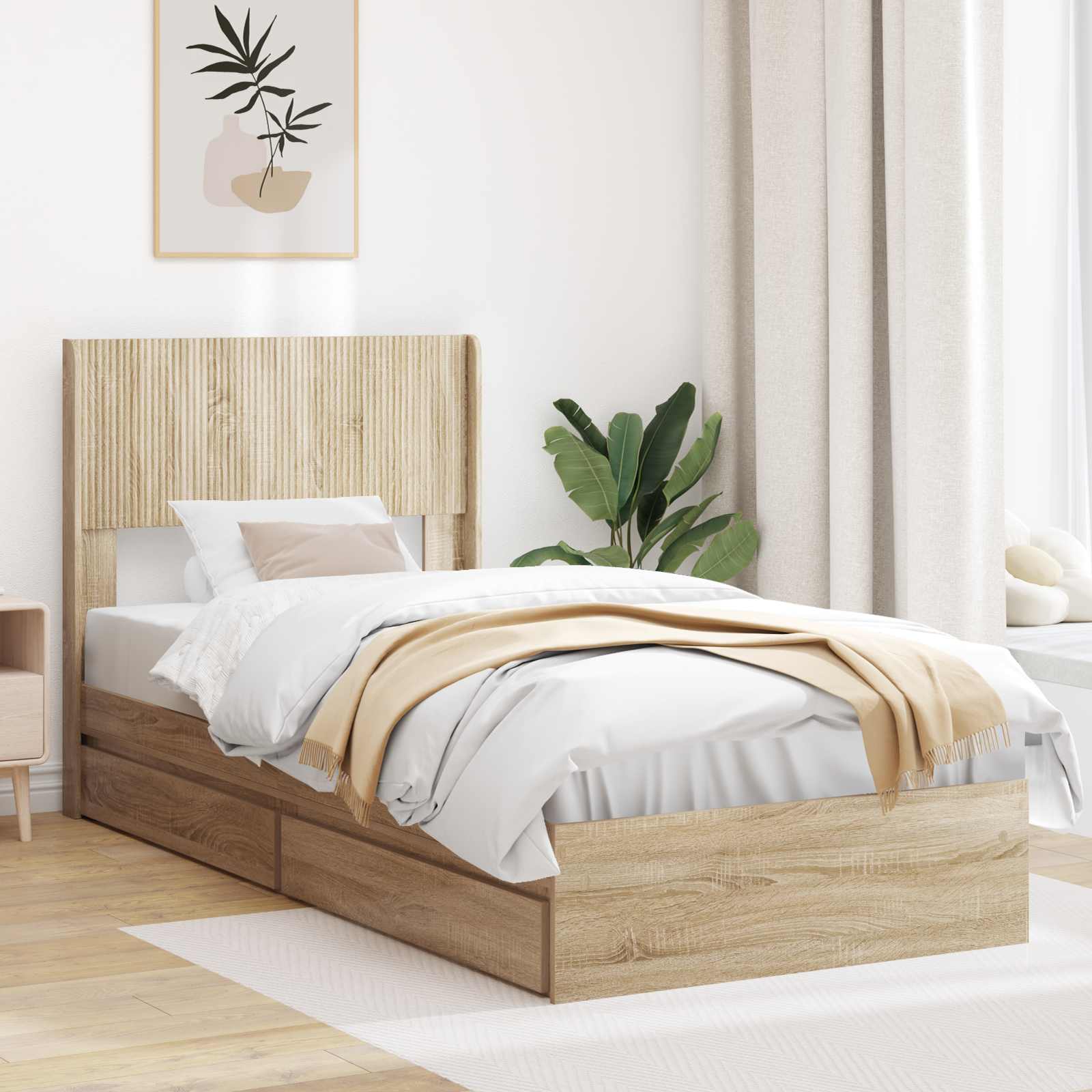 Bedframe met opbergruimte en hoofdbord Sonoma Eiken 90 x 200 cm