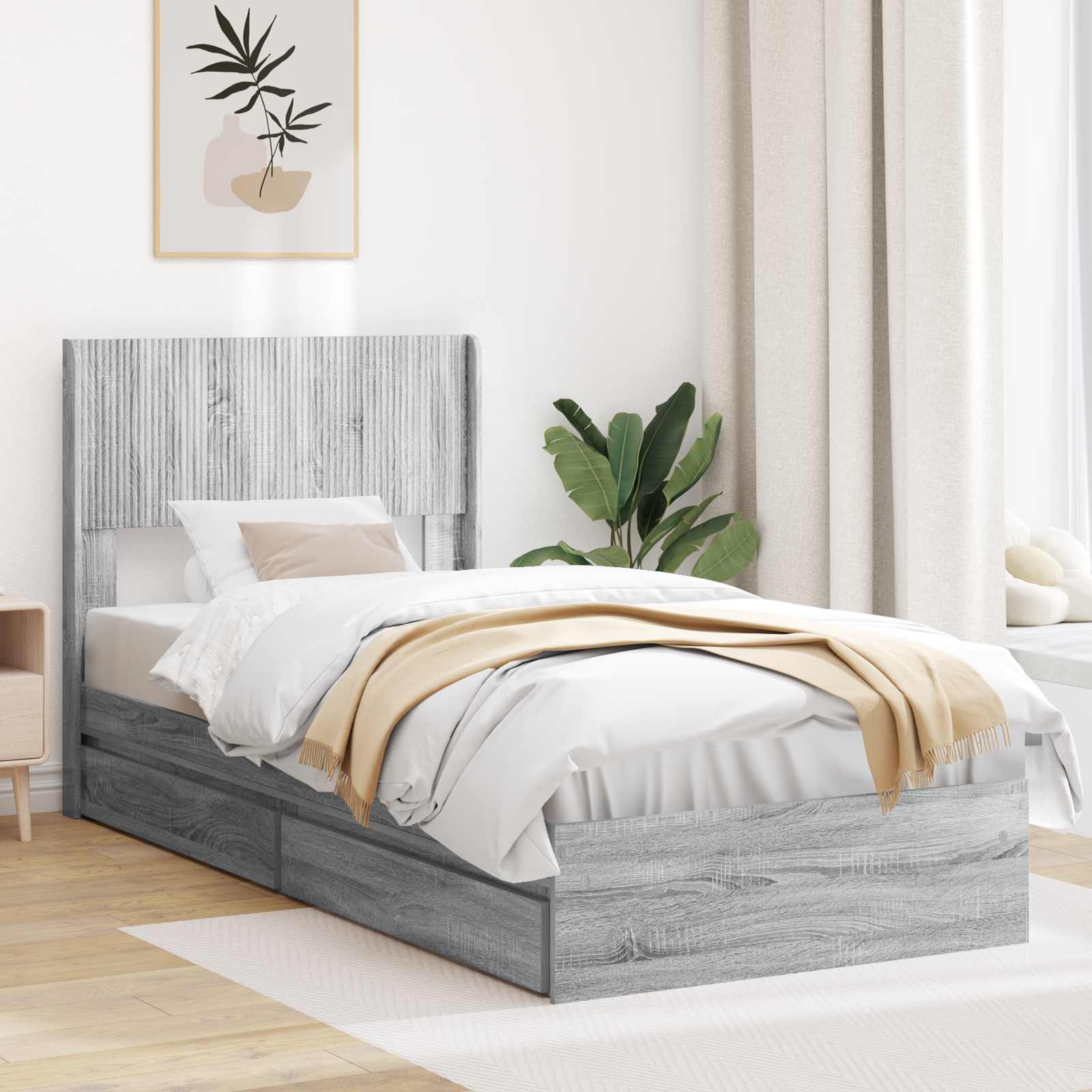 Bedframe met opbergruimte en hoofdbord Grijs Sonoma 90 x 200 cm