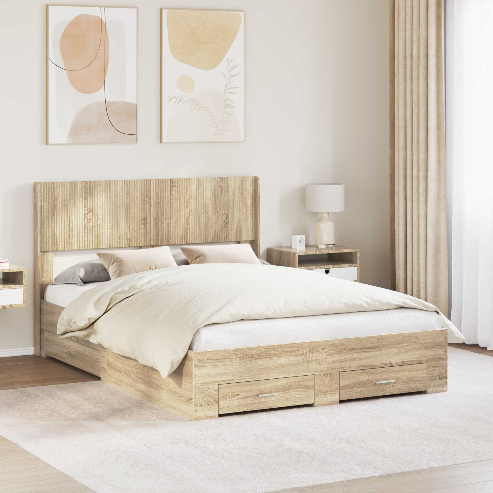 Bedframe met opbergruimte en hoofdbord Sonoma Eiken – afbeelding 1