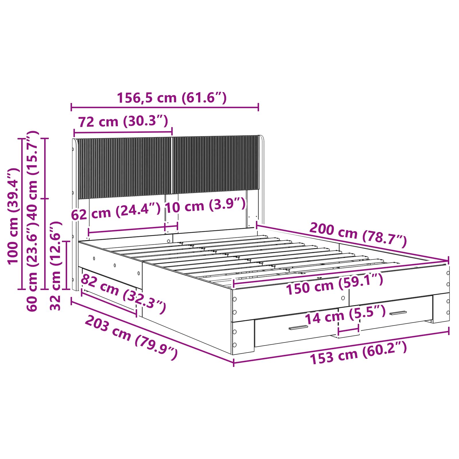 Bedframe met opbergruimte en hoofdbord Sonoma Eiken – afbeelding 11