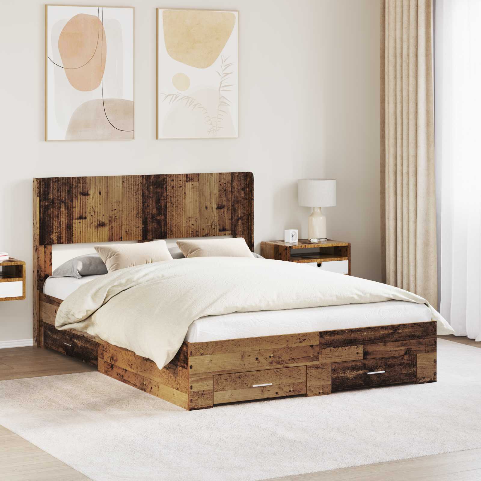 Bedframe met opbergruimte en hoofdbord Oud hout 120 x 190 cm – afbeelding 1