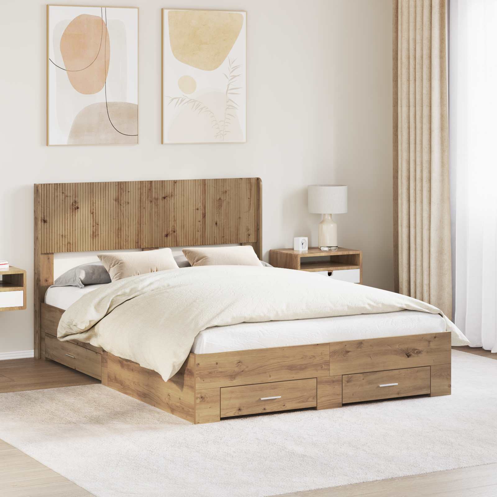 Bedframe met opbergruimte en hoofdbord Artisanaal eiken – afbeelding 1