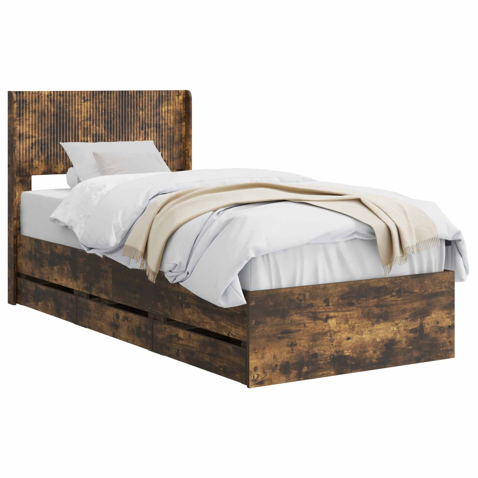 Bedframe met opbergruimte en hoofdbord Gerookt eiken – afbeelding 2