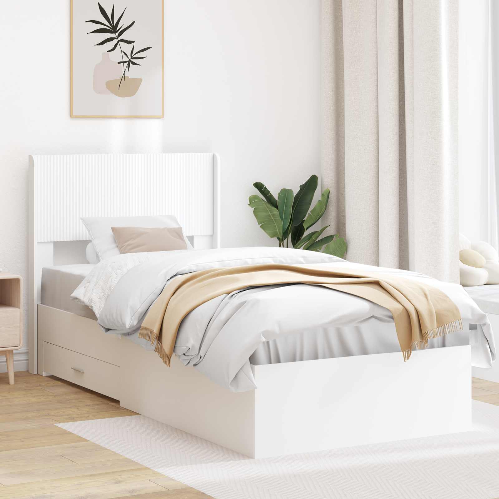 Bedframe met opbergruimte en hoofdbord Wit 90 x 190 cm – afbeelding 1