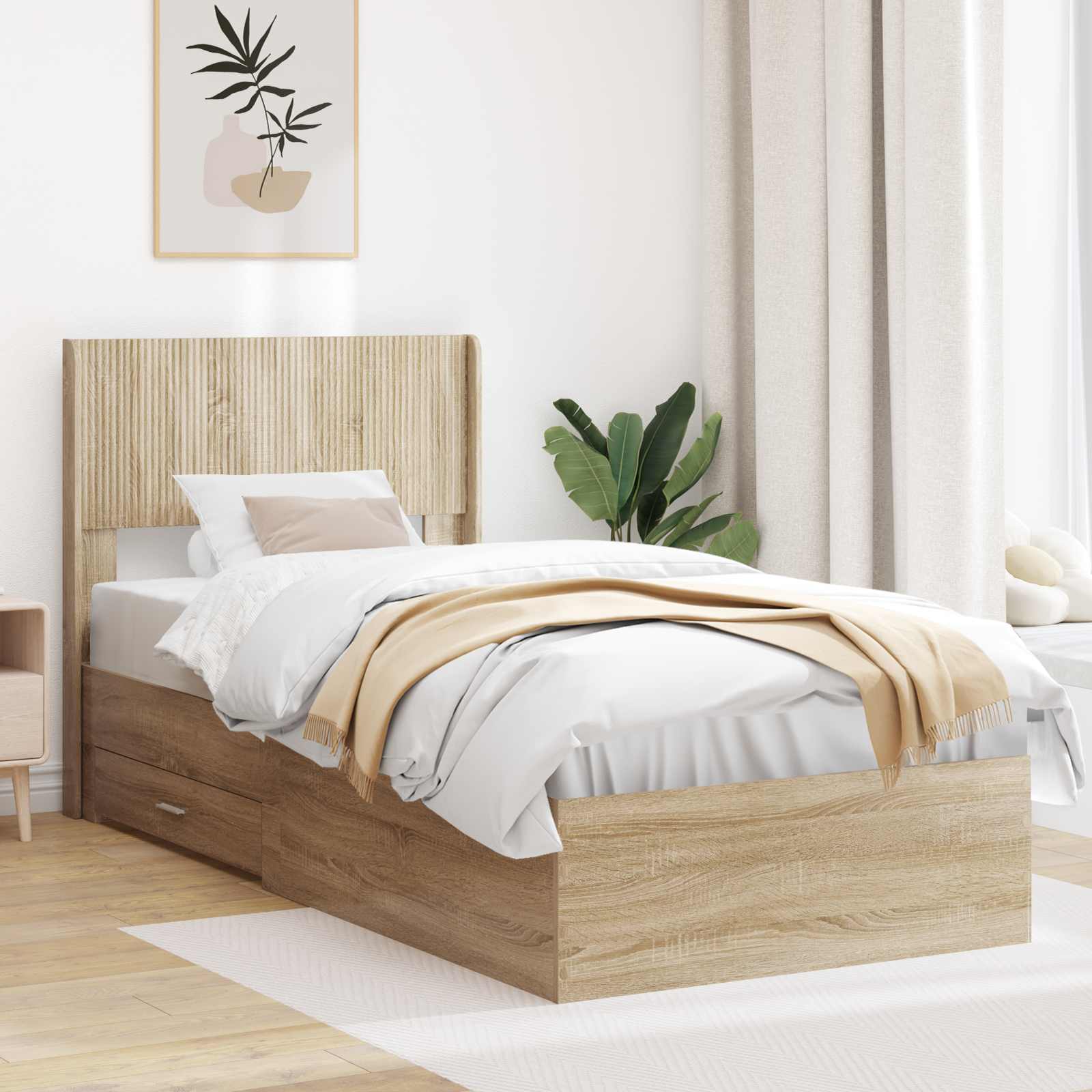 Bedframe met opbergruimte en hoofdbord Sonoma Eiken 90 x 190 cm – afbeelding 1