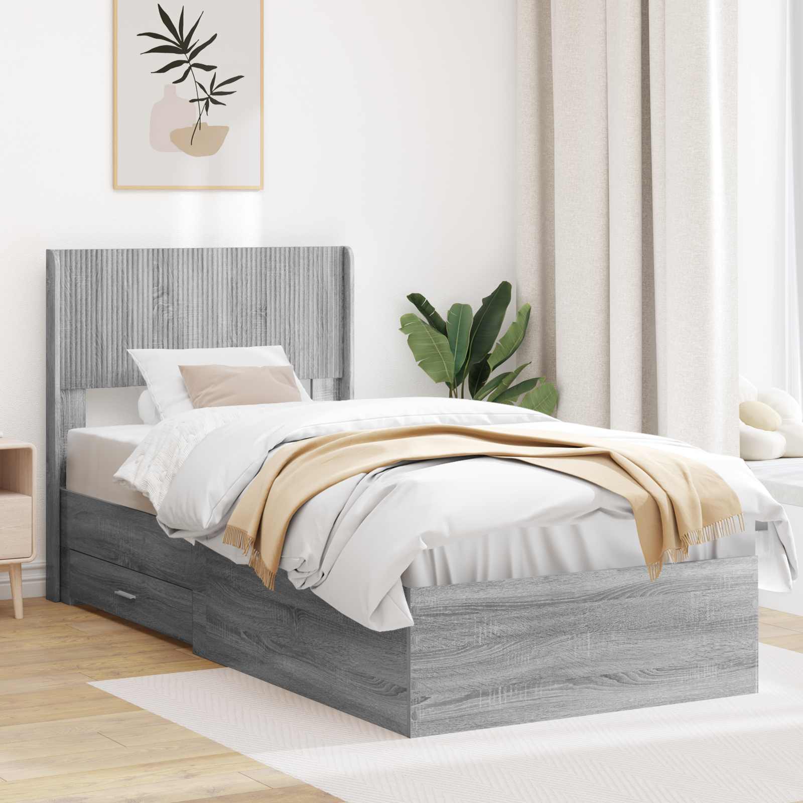 Bedframe met opbergruimte en hoofdbord Grijs Sonoma 90 x 190 cm – afbeelding 1