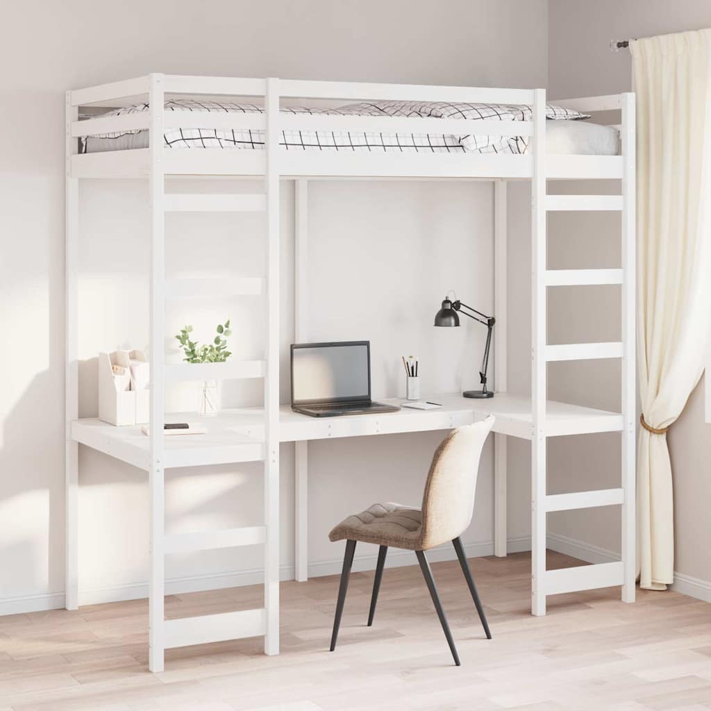 Hoogslaper bedframe Wit 90 x 200 cm Massief grenenhout – afbeelding 1