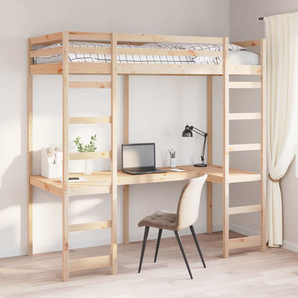 Hoogslaper bedframe Naturel 90 x 190 cm Massief grenenhout – afbeelding 1