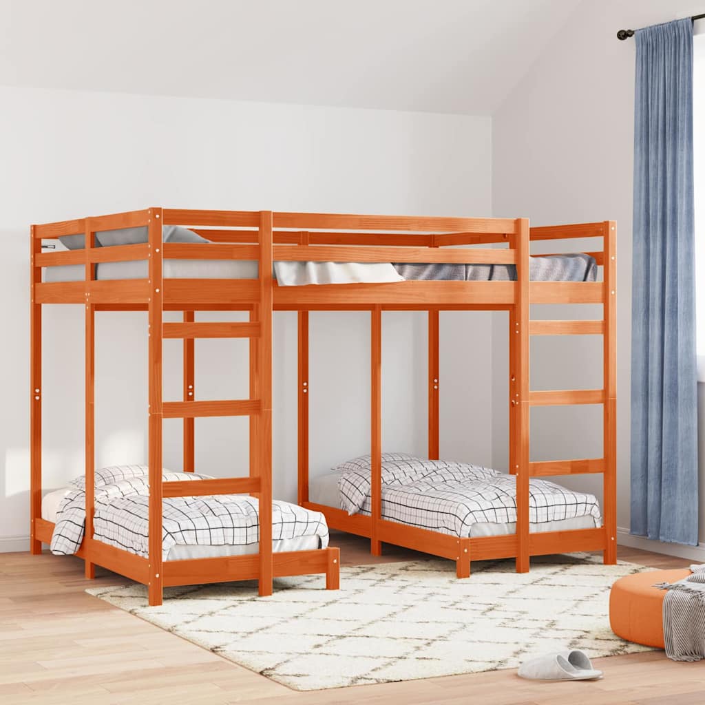Drie-hoog Bunk Bed Frame Wasbruin 140 x 200 cm – afbeelding 1