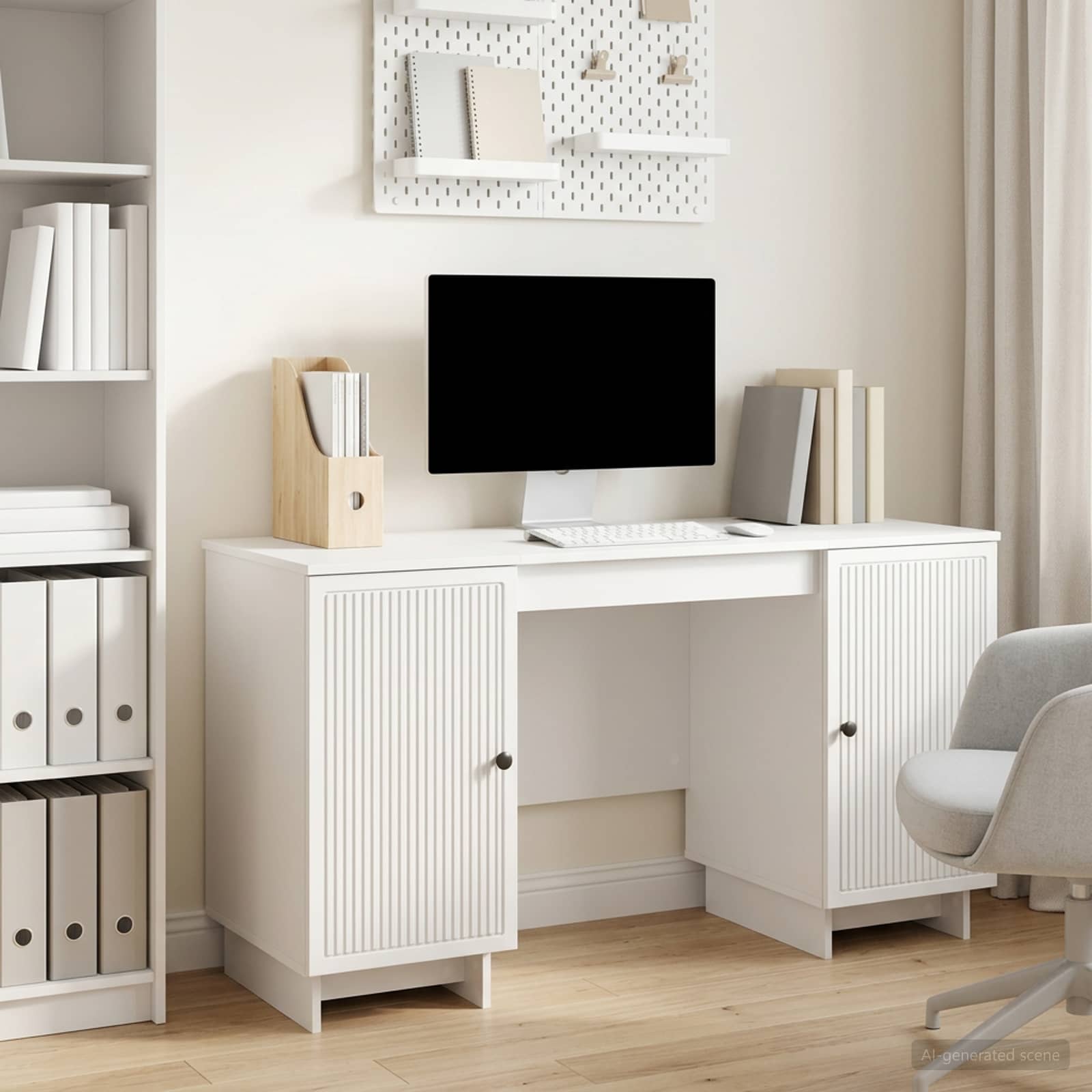 Bureau Hoogglans Wit Bewerkt hout 142,5 x 50 x 75 cm