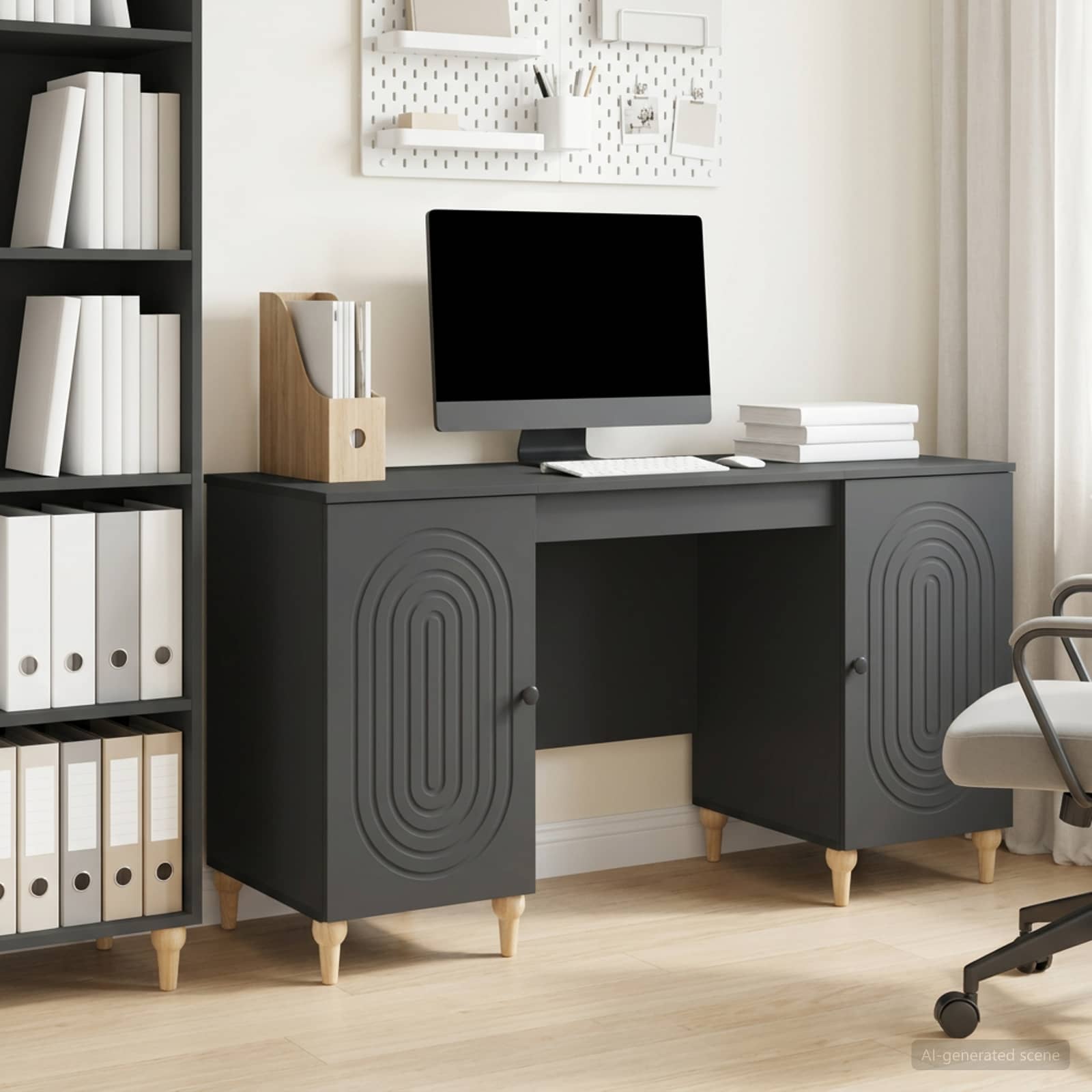 Bureau met plank Zwart 142,5 x 50 x 75 cm Bewerkt hout