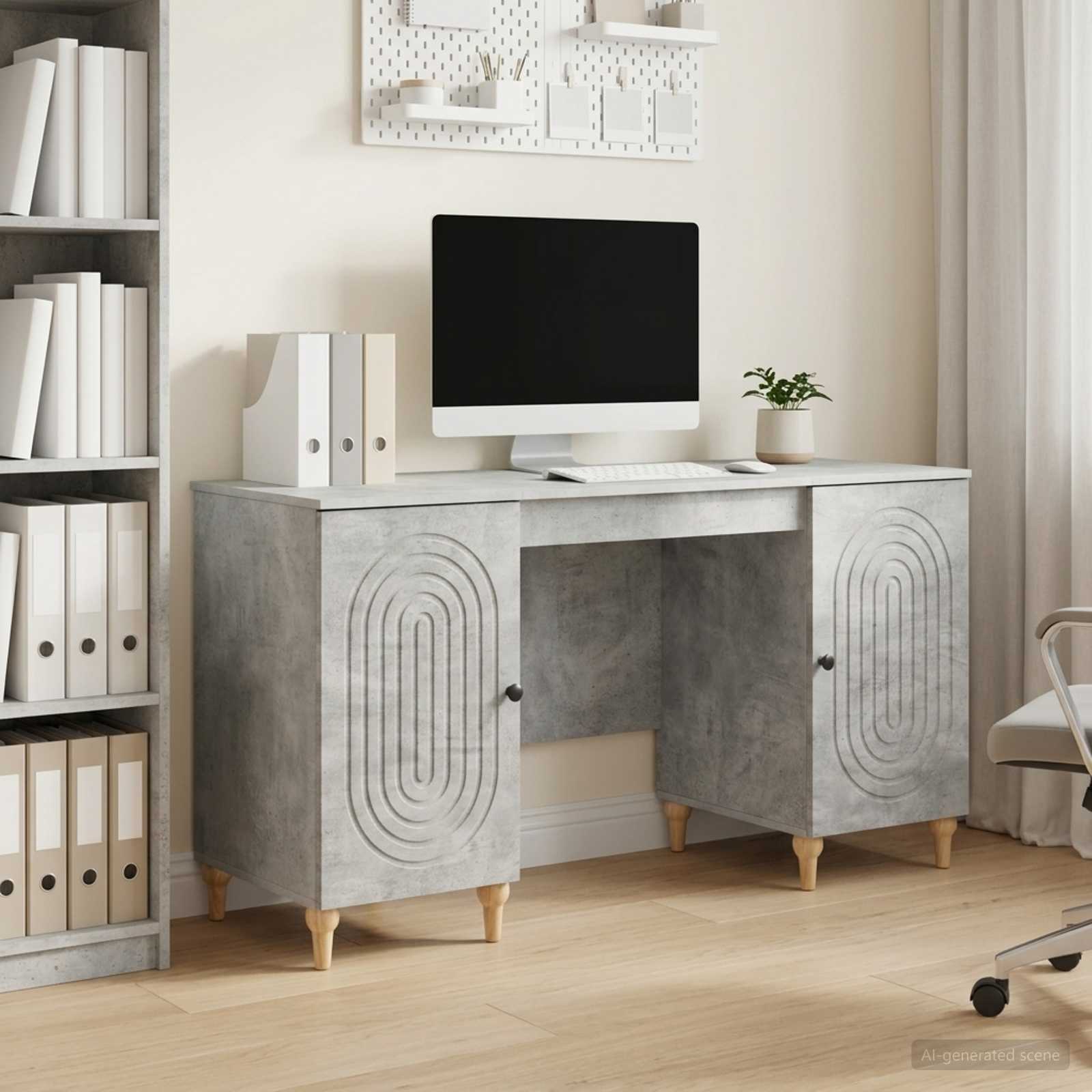 Bureau met plank Betongrijs 142,5 x 50 x 75 cm Bewerkt hout