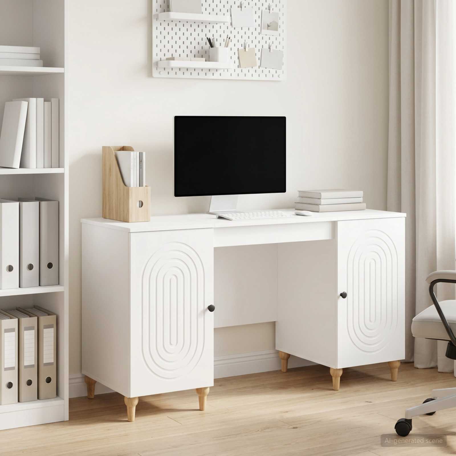 Bureau met plank Glanzend Wit 142,5 x 50 x 75 cm Bewerkt hout