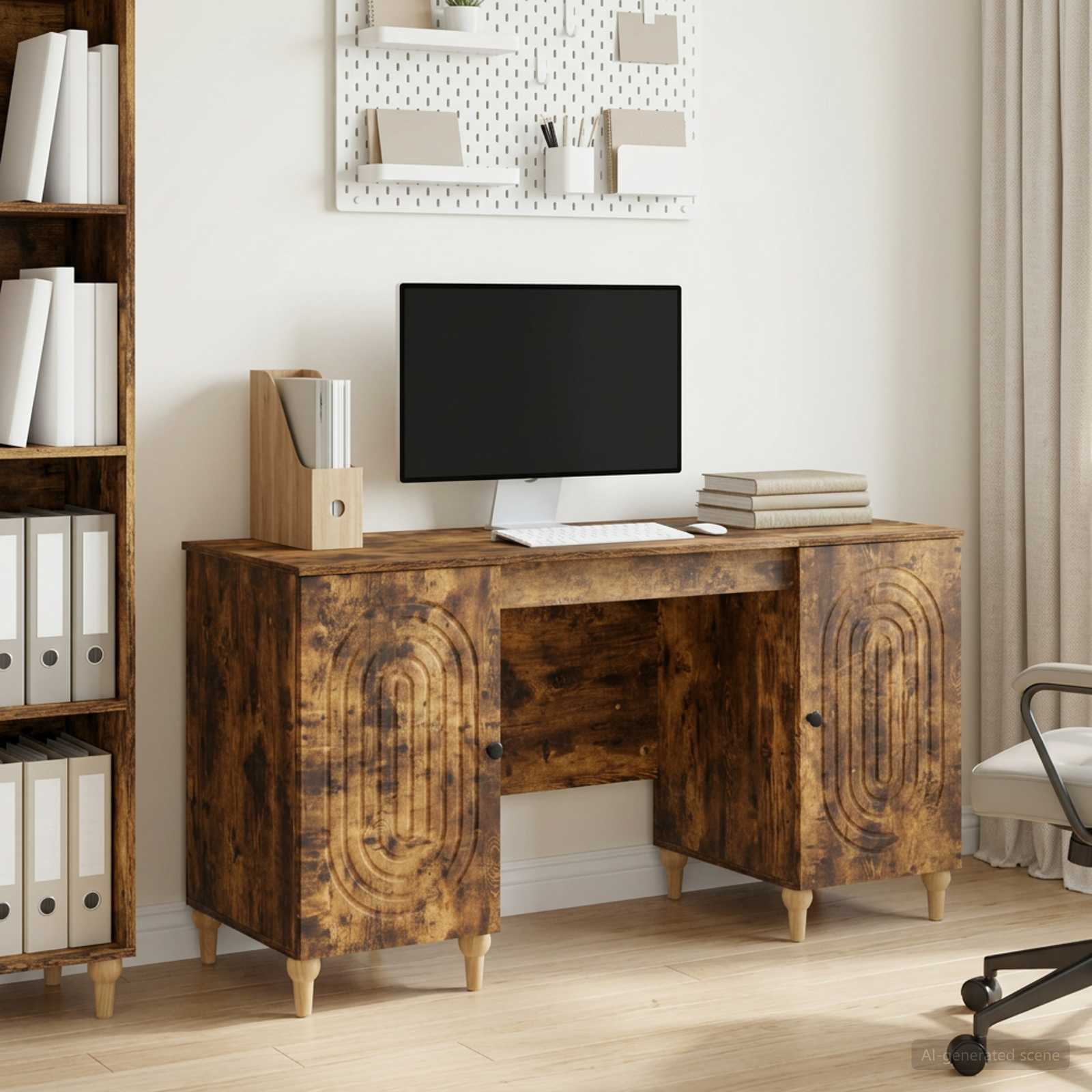 Bureau met plank Gerookt eiken 142,5 x 50 x 75 cm Bewerkt hout