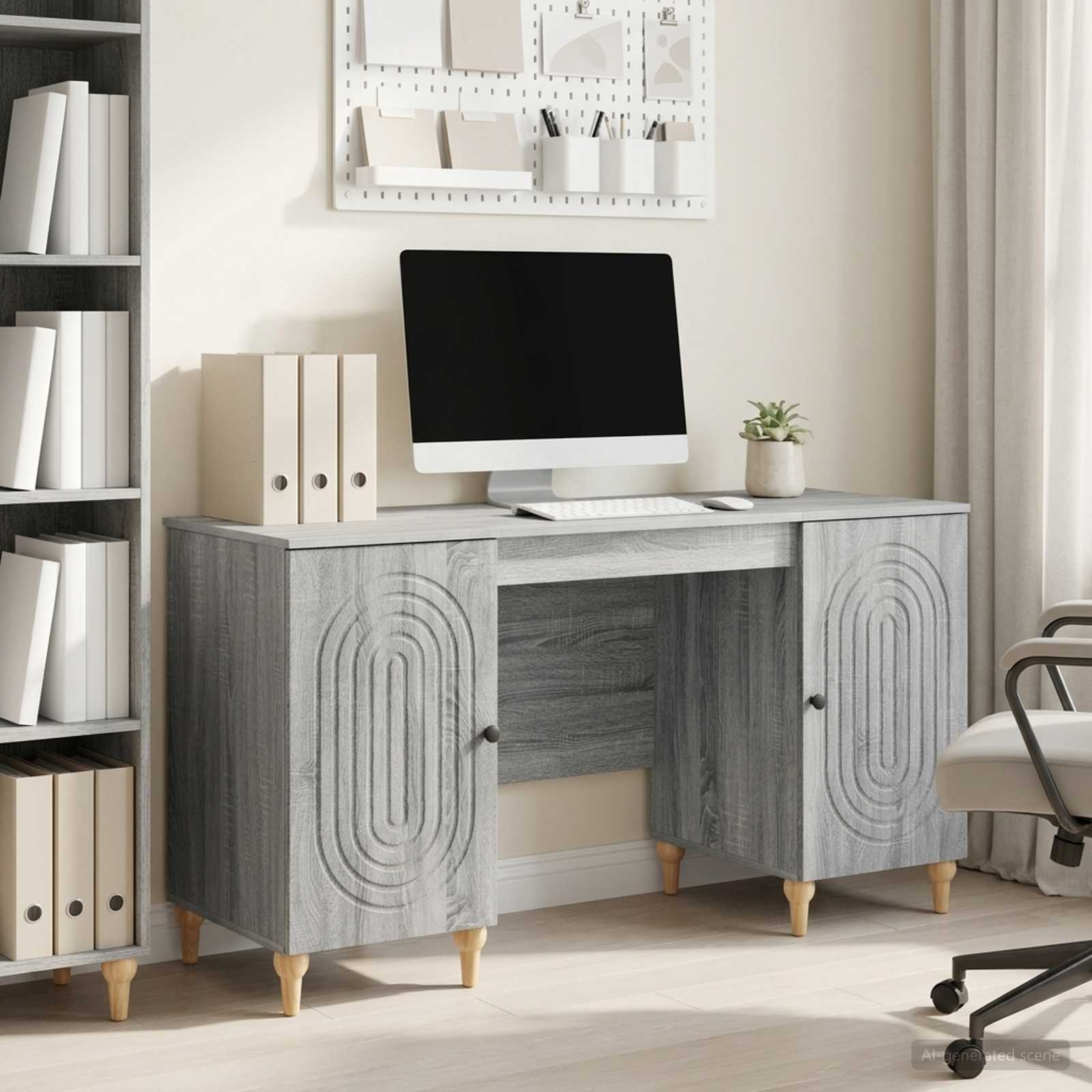 Bureau met plank Grijs sonoma 142,5 x 50 x 75 cm Bewerkt hout