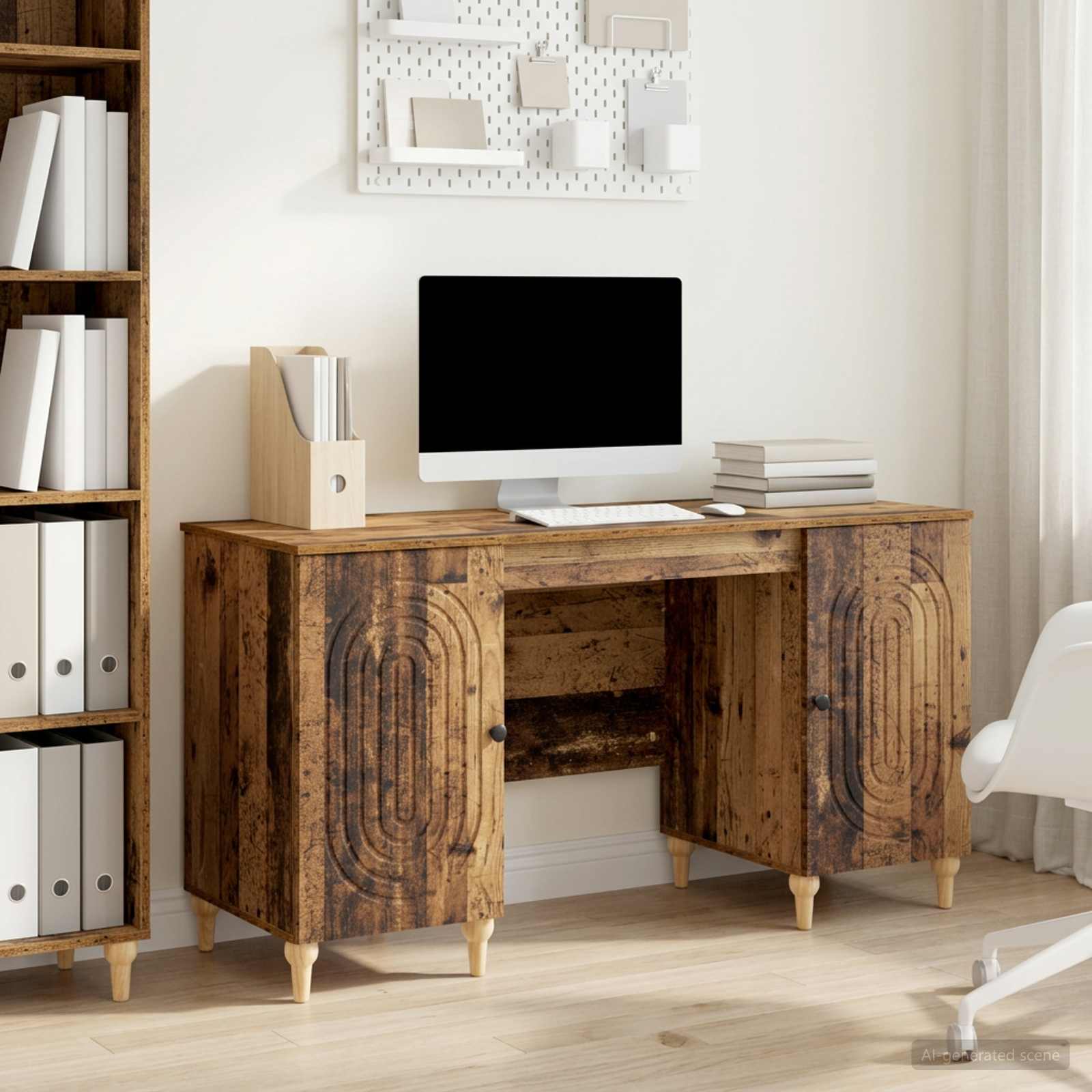 Bureau met plank Oud hout 142,5 x 50 x 75 cm Bewerkt hout