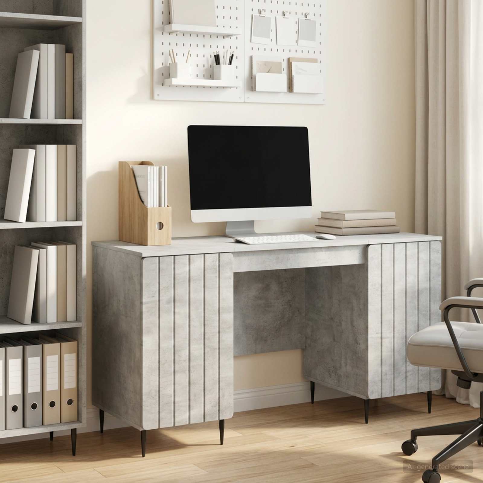 Bureau met plank Betongrijs 142,5 x 50 x 75 cm Bewerkt hout