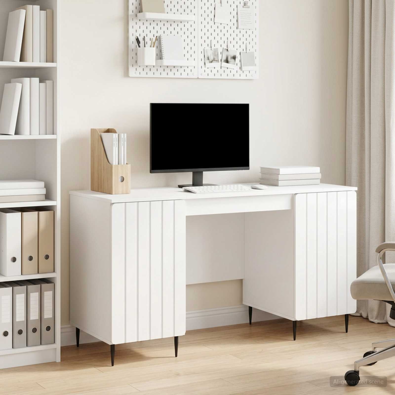 Bureau met plank Hoogglans Wit 142,5 x 50 x 75 cm Bewerkt hout