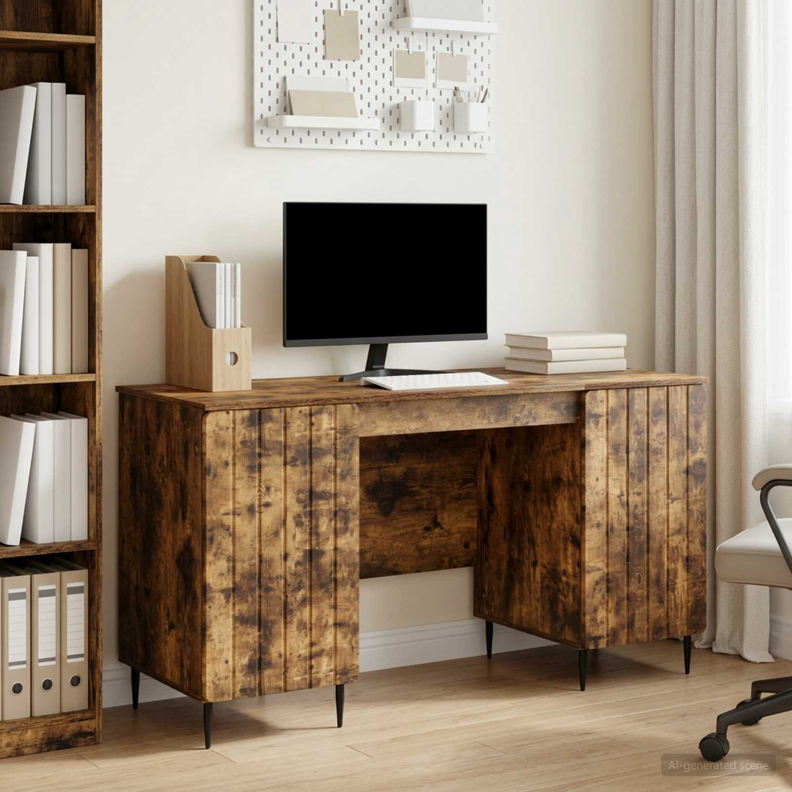 Bureau met plank Gerookt eiken 142,5 x 50 x 75 cm Bewerkt hout