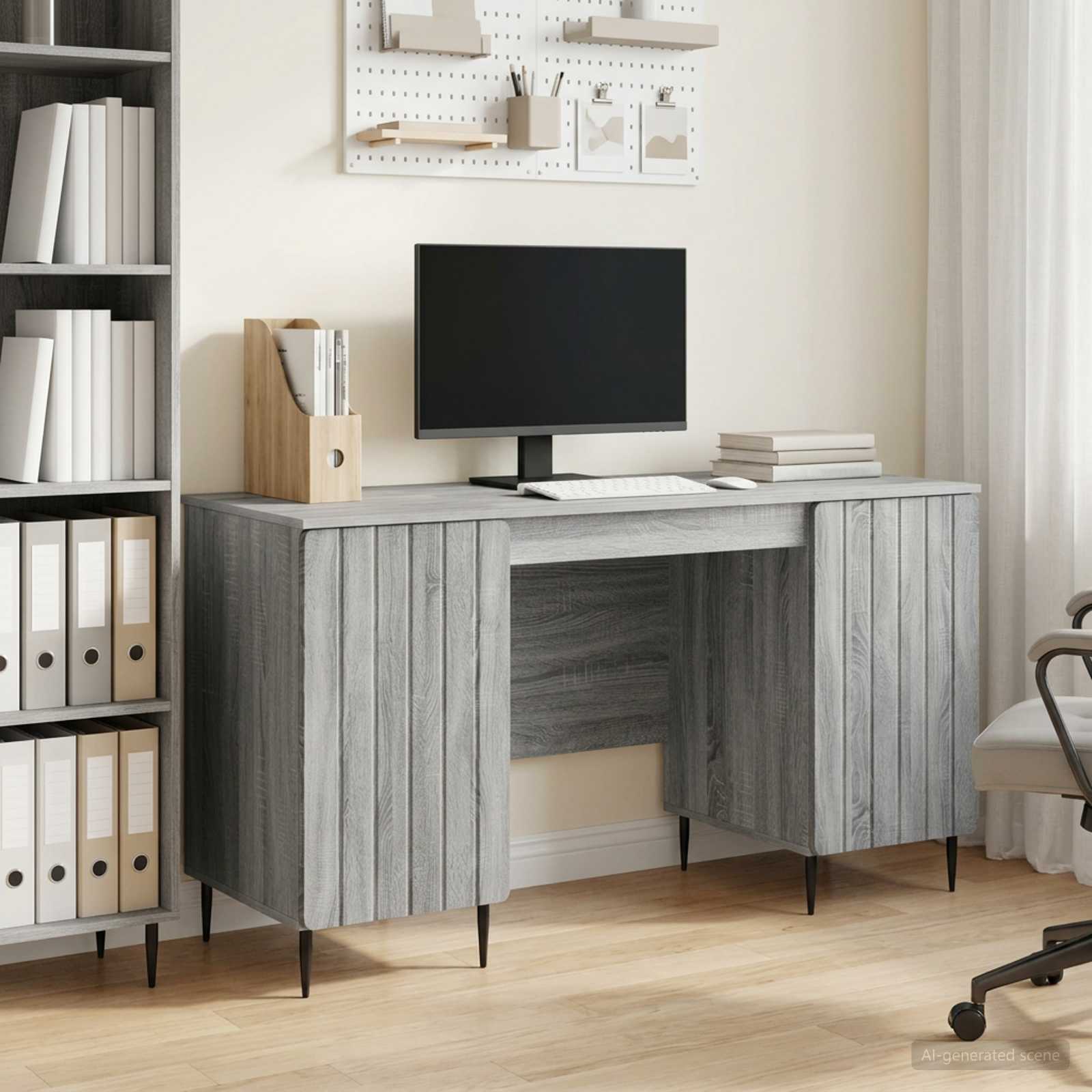 Bureau met plank Grijs sonoma 142,5 x 50 x 75 cm Bewerkt hout