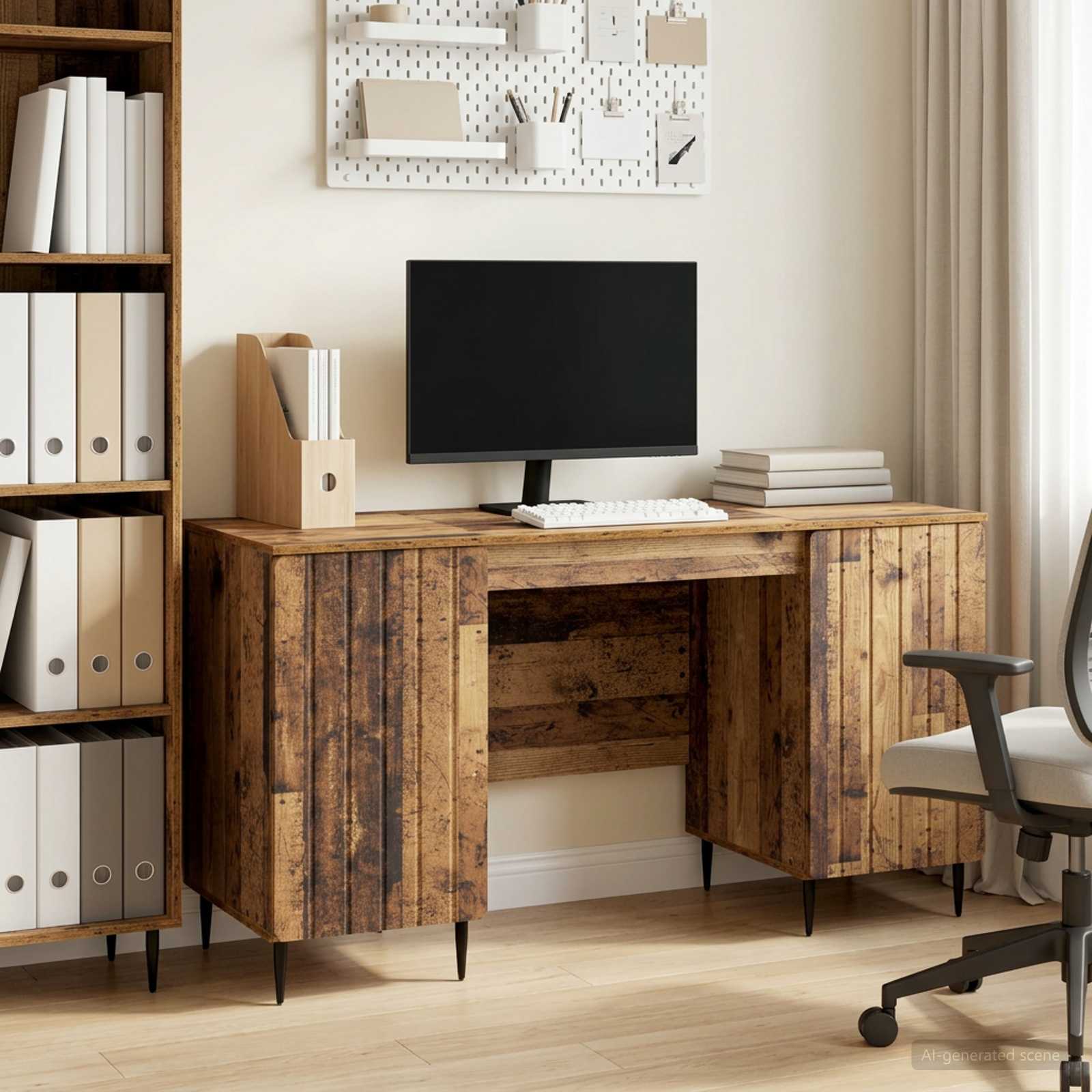 Bureau met plank Oud hout 142,5 x 50 x 75 cm Bewerkt hout – afbeelding 1
