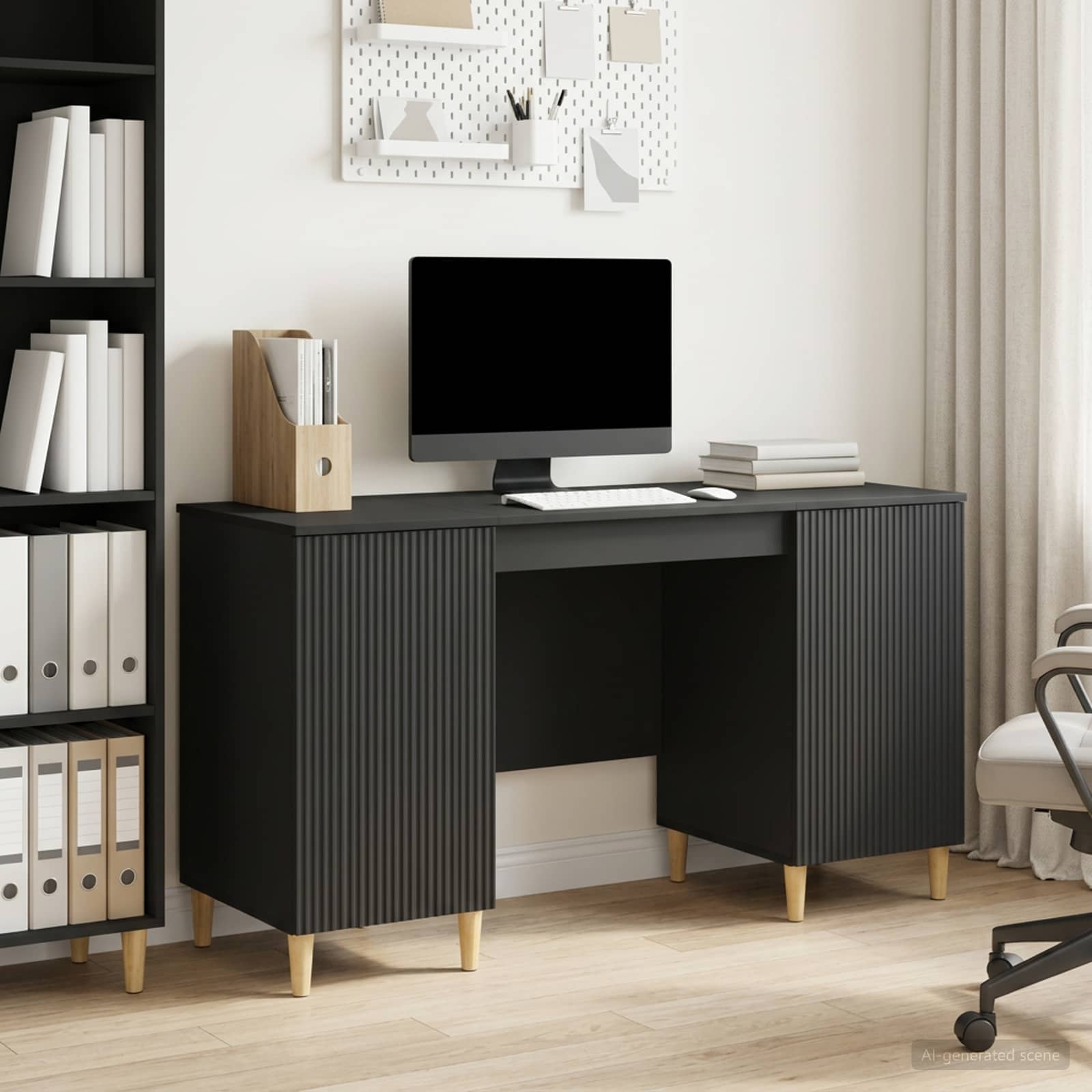 Bureau met plank Zwart 142,5 x 50 x 75 cm Bewerkt hout