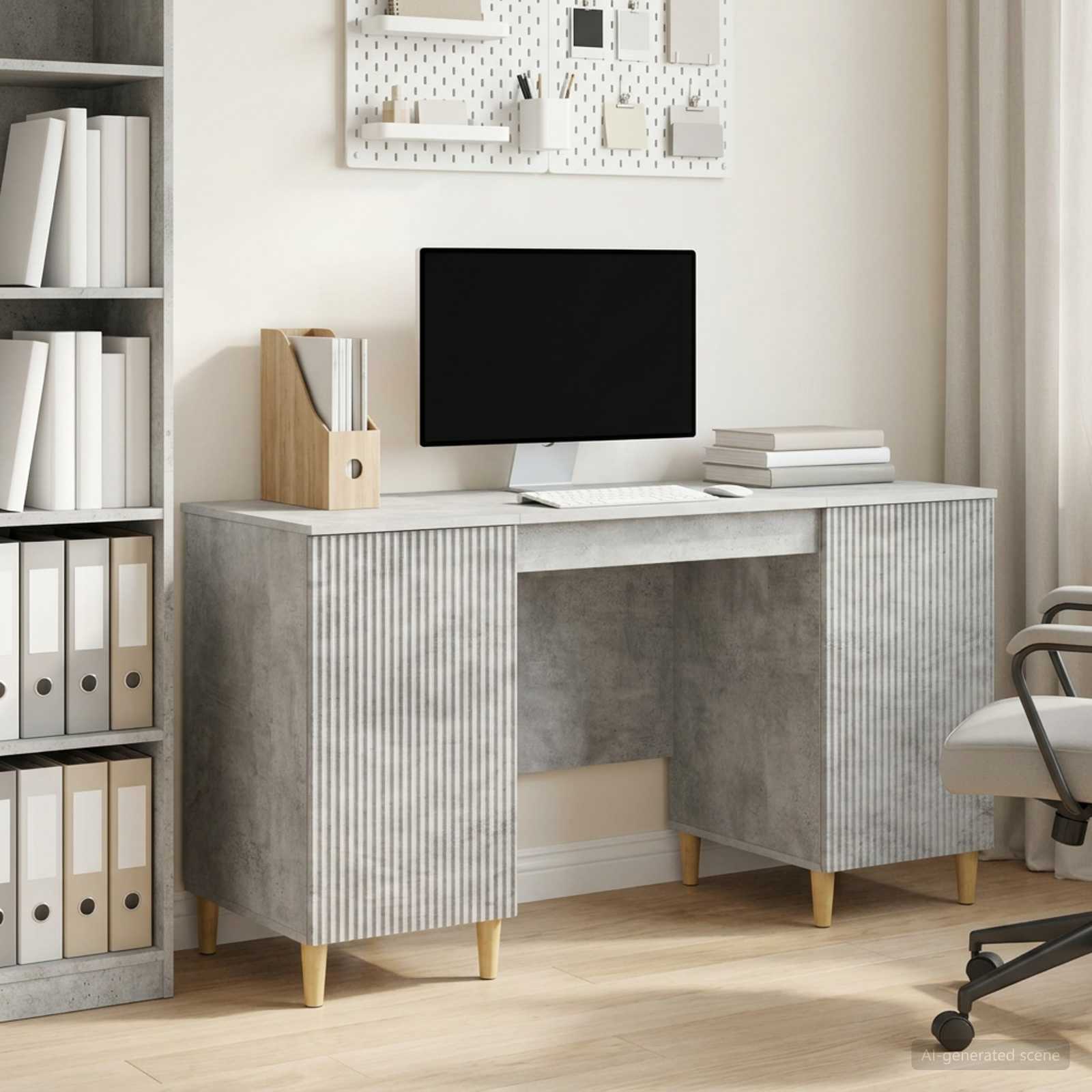 Bureau met plank Betongrijs 142,5 x 50 x 75 cm Bewerkt hout