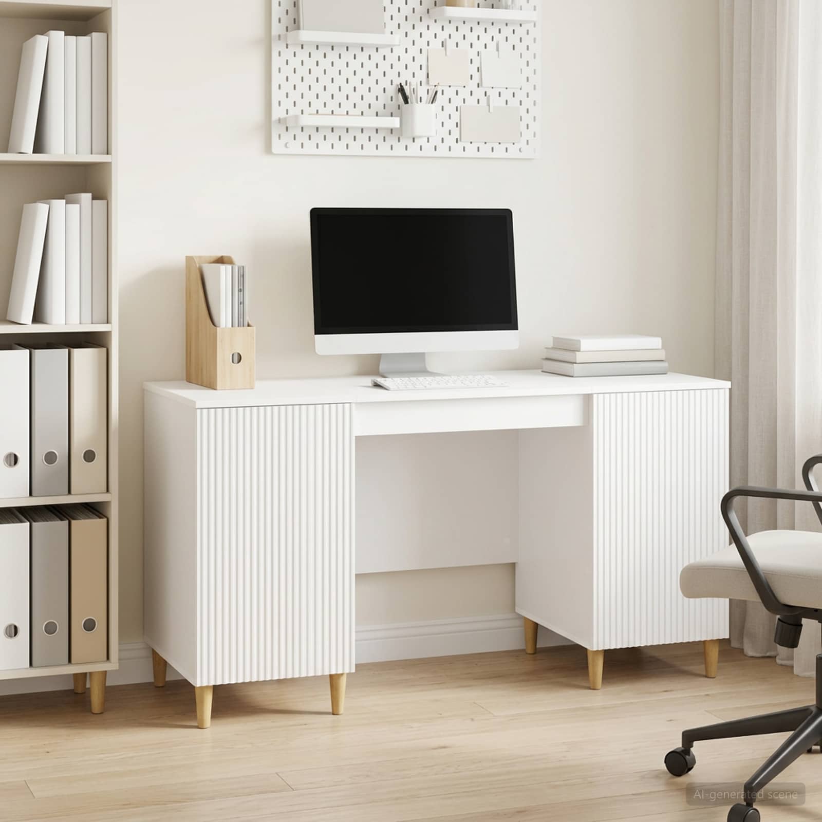 Bureau met plank Hoogglans Wit 142,5 x 50 x 75 cm Bewerkt hout