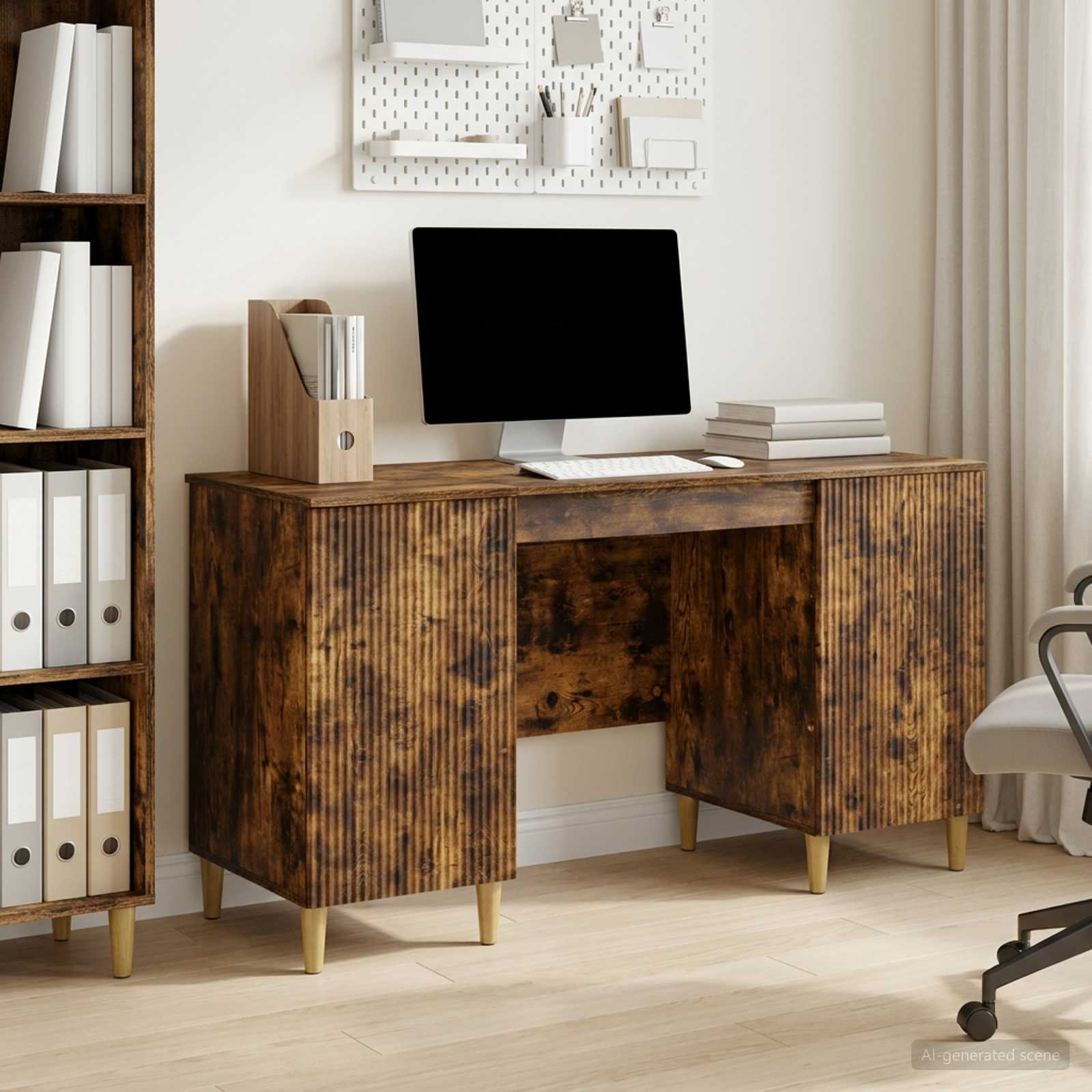 Bureau met plank Gerookt eiken 142,5 x 50 x 75 cm Bewerkt hout