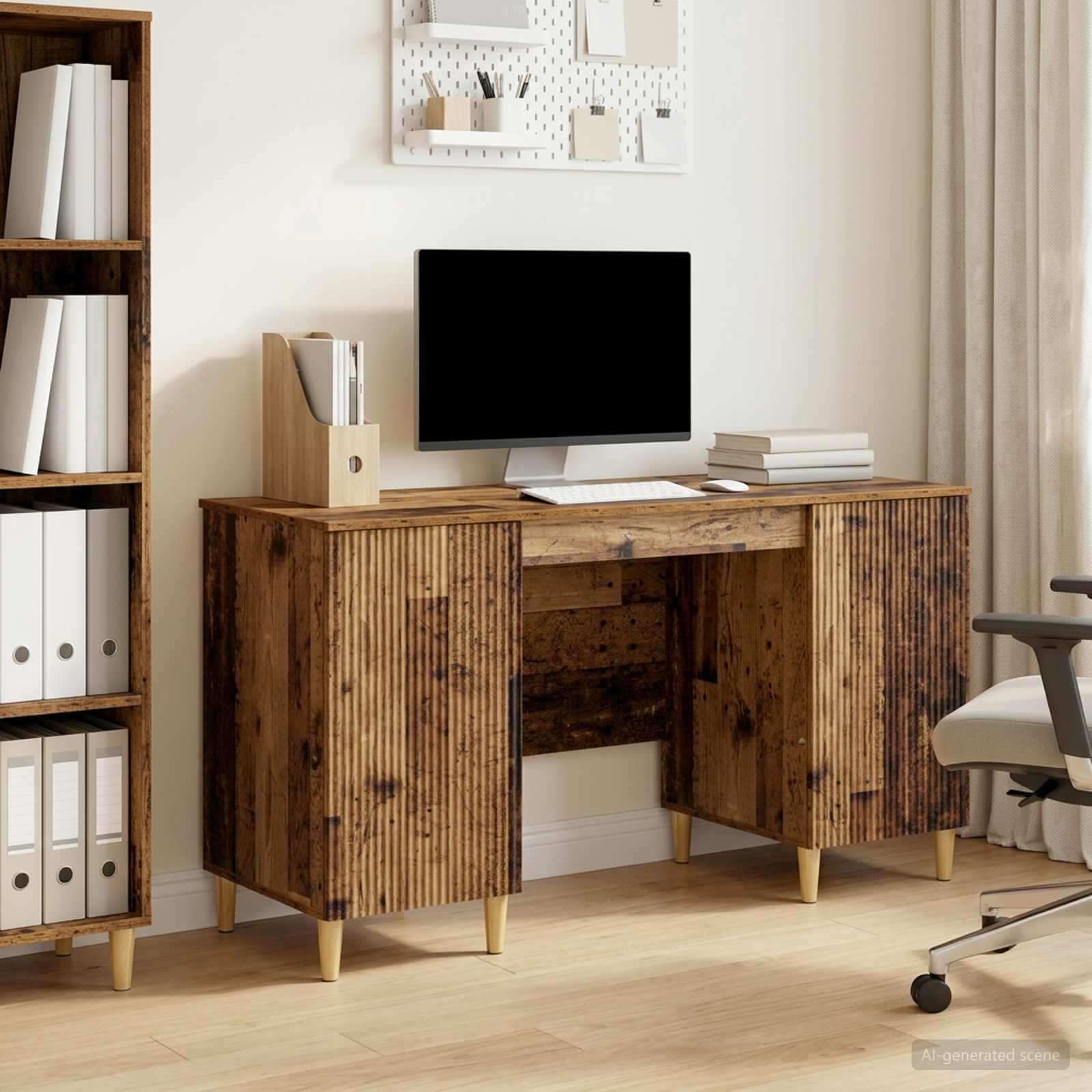 Bureau met plank Oud hout 142,5 x 50 x 75 cm Bewerkt hout