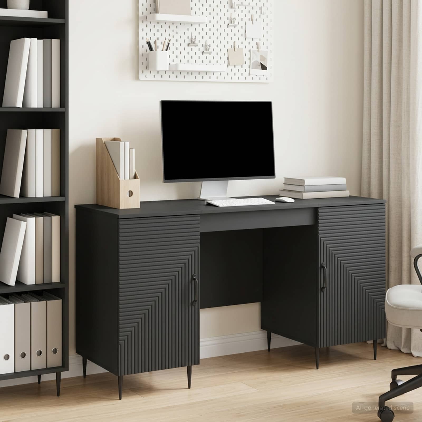 Bureau met plank Zwart 142,5 x 50 x 75 cm Bewerkt hout