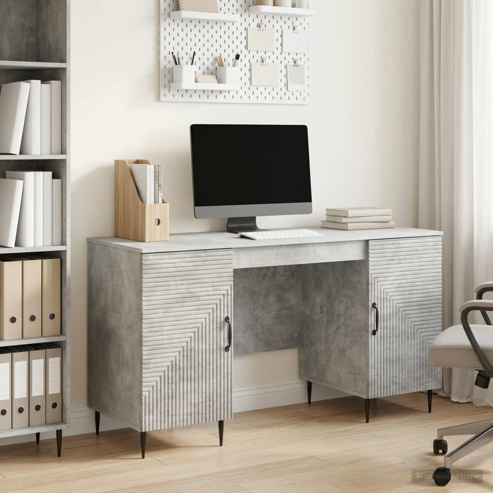Bureau met plank Betongrijs 142,5 x 50 x 75 cm Bewerkt hout