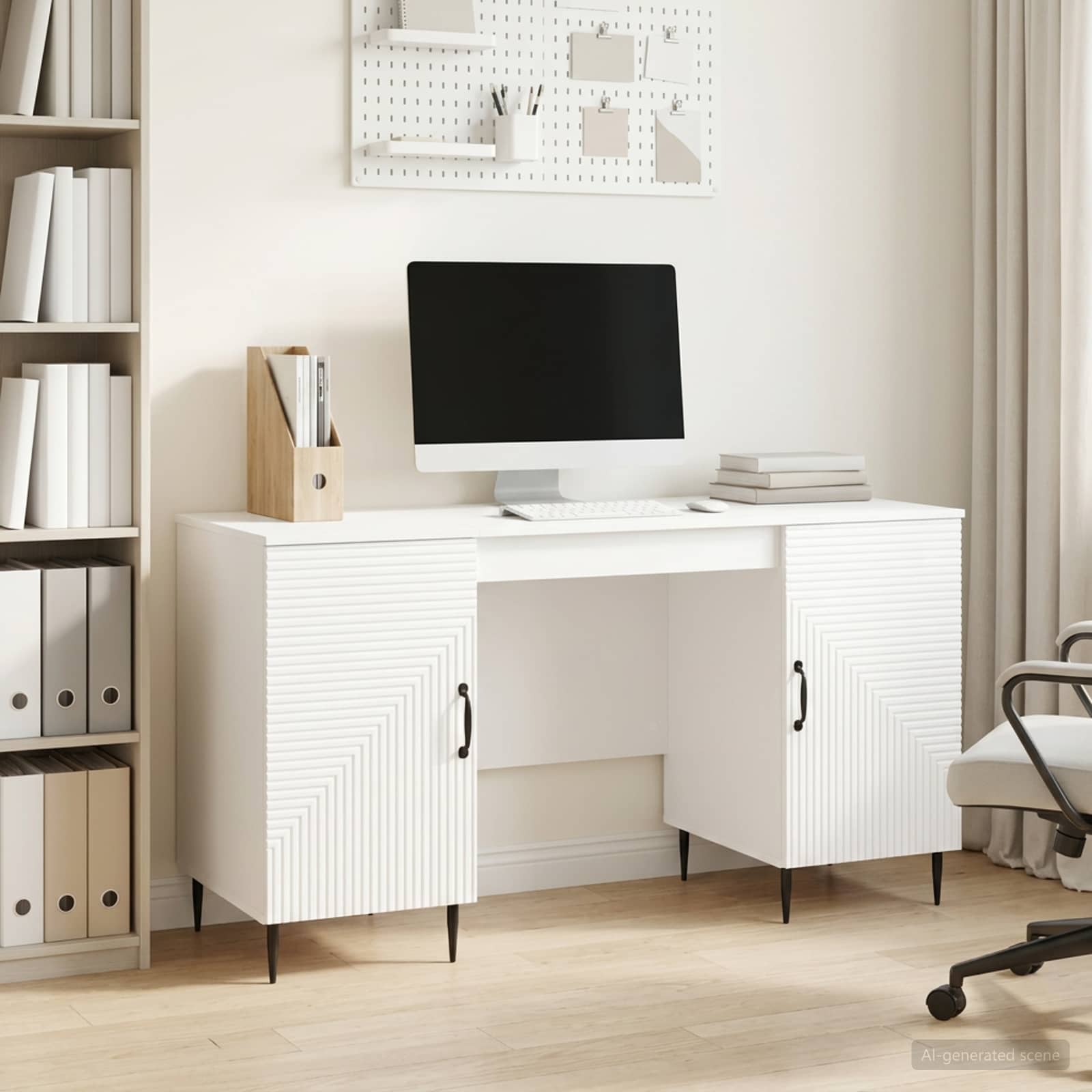 Bureau met plank Hoogglans Wit 142,5 x 50 x 75 cm Bewerkt hout