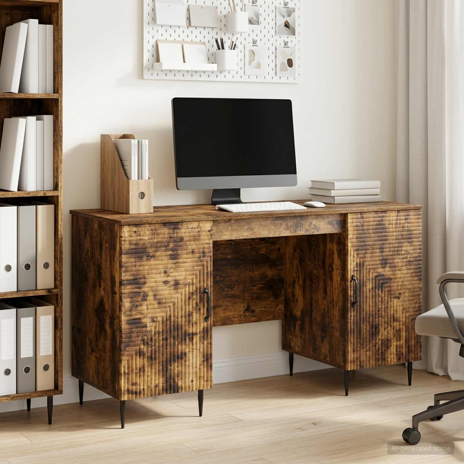 Bureau met plank Gerookt eiken 142,5 x 50 x 75 cm Bewerkt hout