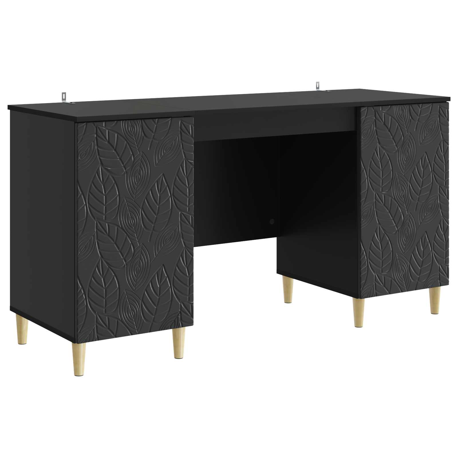 Bureau Zwart Bewerkt hout 142,5 x 50 x 75 cm – afbeelding 2
