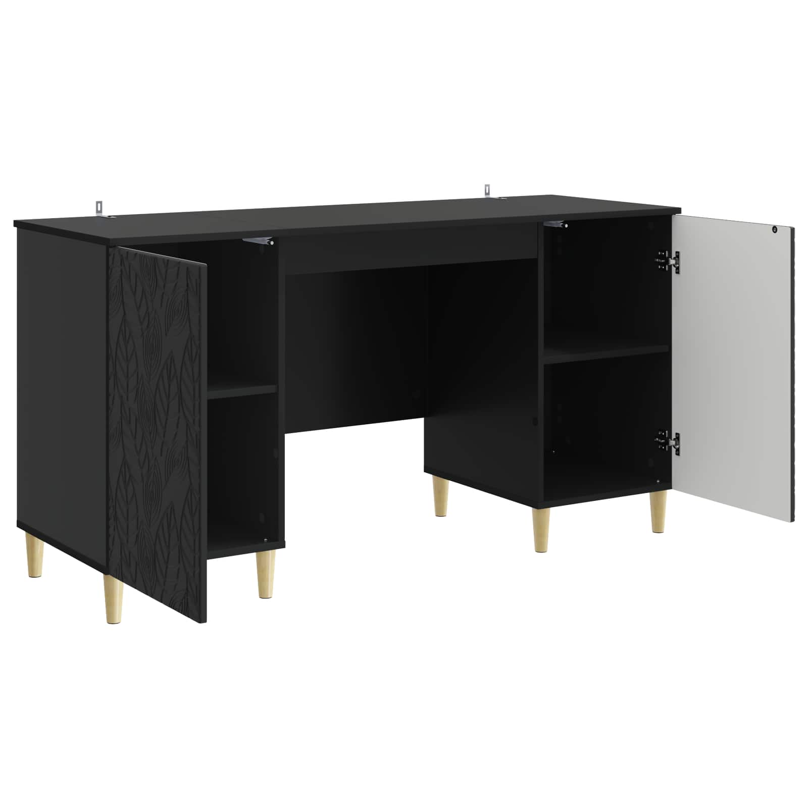 Bureau Zwart Bewerkt hout 142,5 x 50 x 75 cm – afbeelding 3