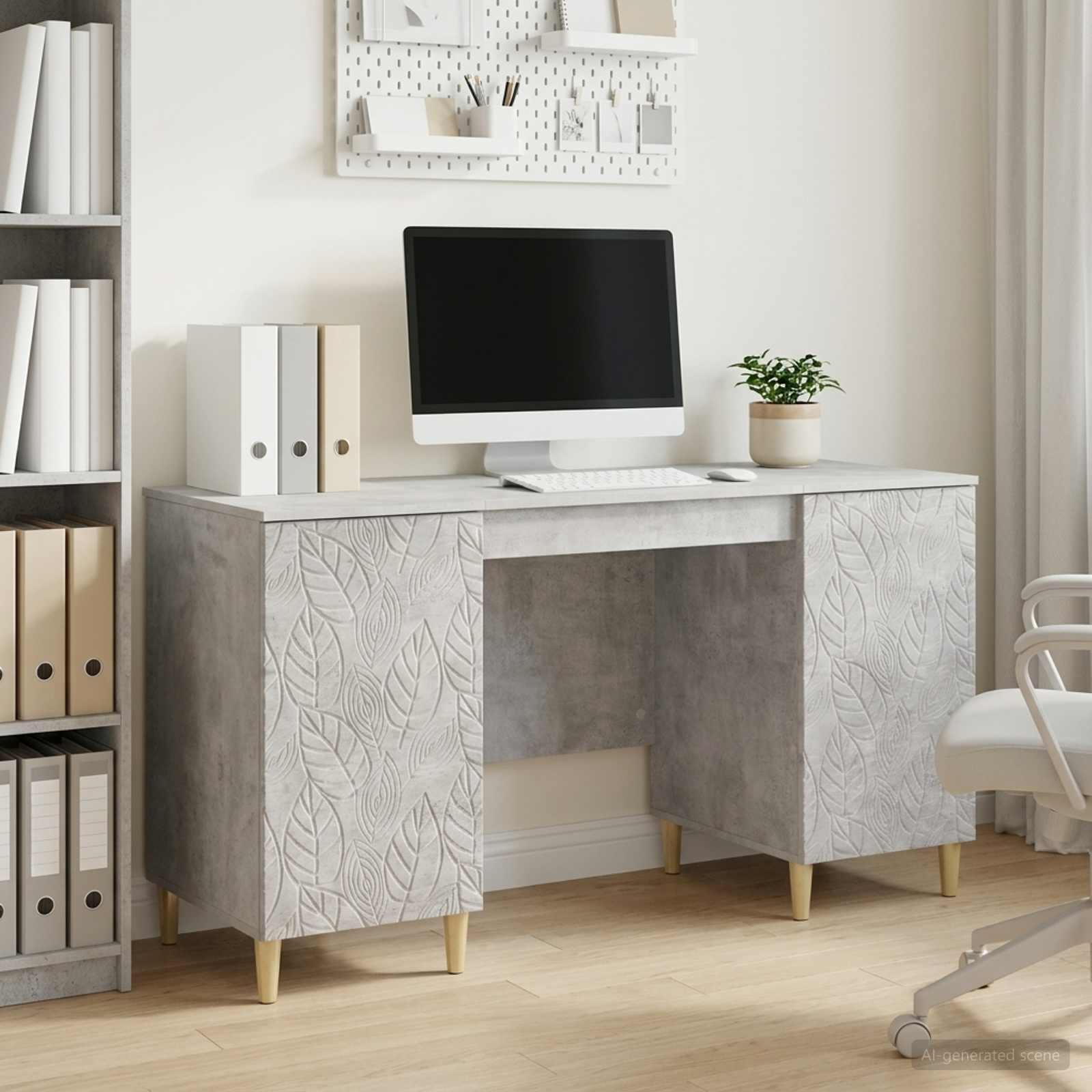 Bureau Betongrijs Bewerkt hout 142,5 x 50 x 75 cm – afbeelding 1