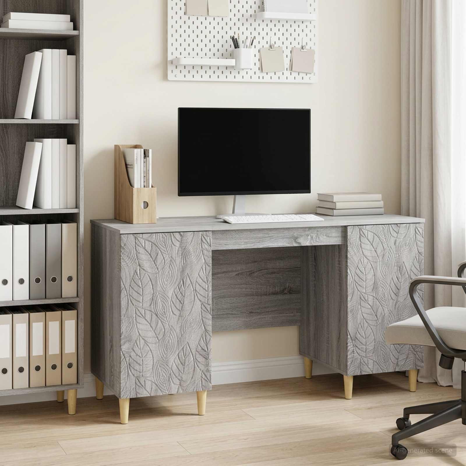 Bureau Grijs Sonoma Bewerkt hout 142,5 x 50 x 75 cm – afbeelding 1