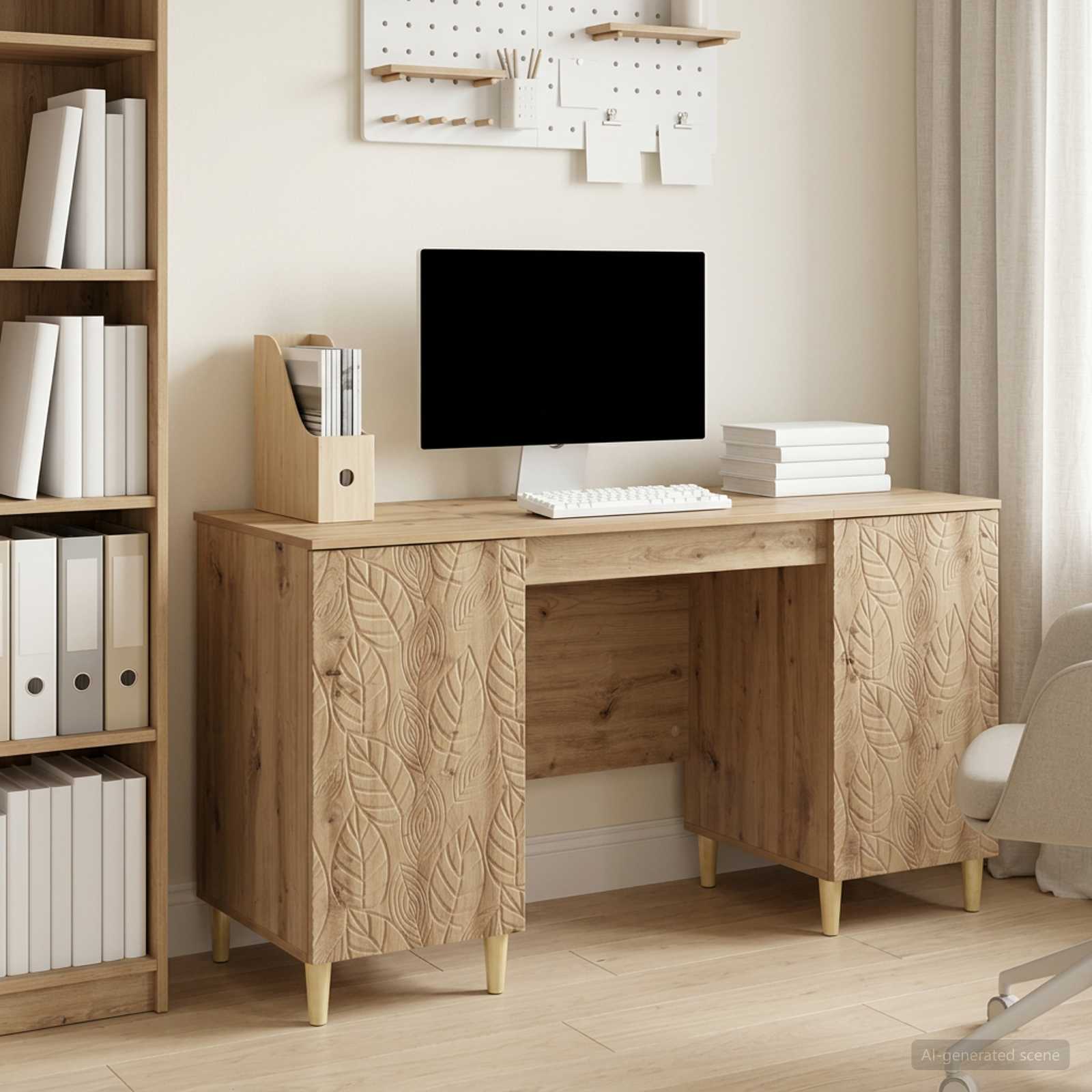 Bureau Artisanaal eiken Bewerkt hout 142,5 x 50 x 75 cm – afbeelding 1
