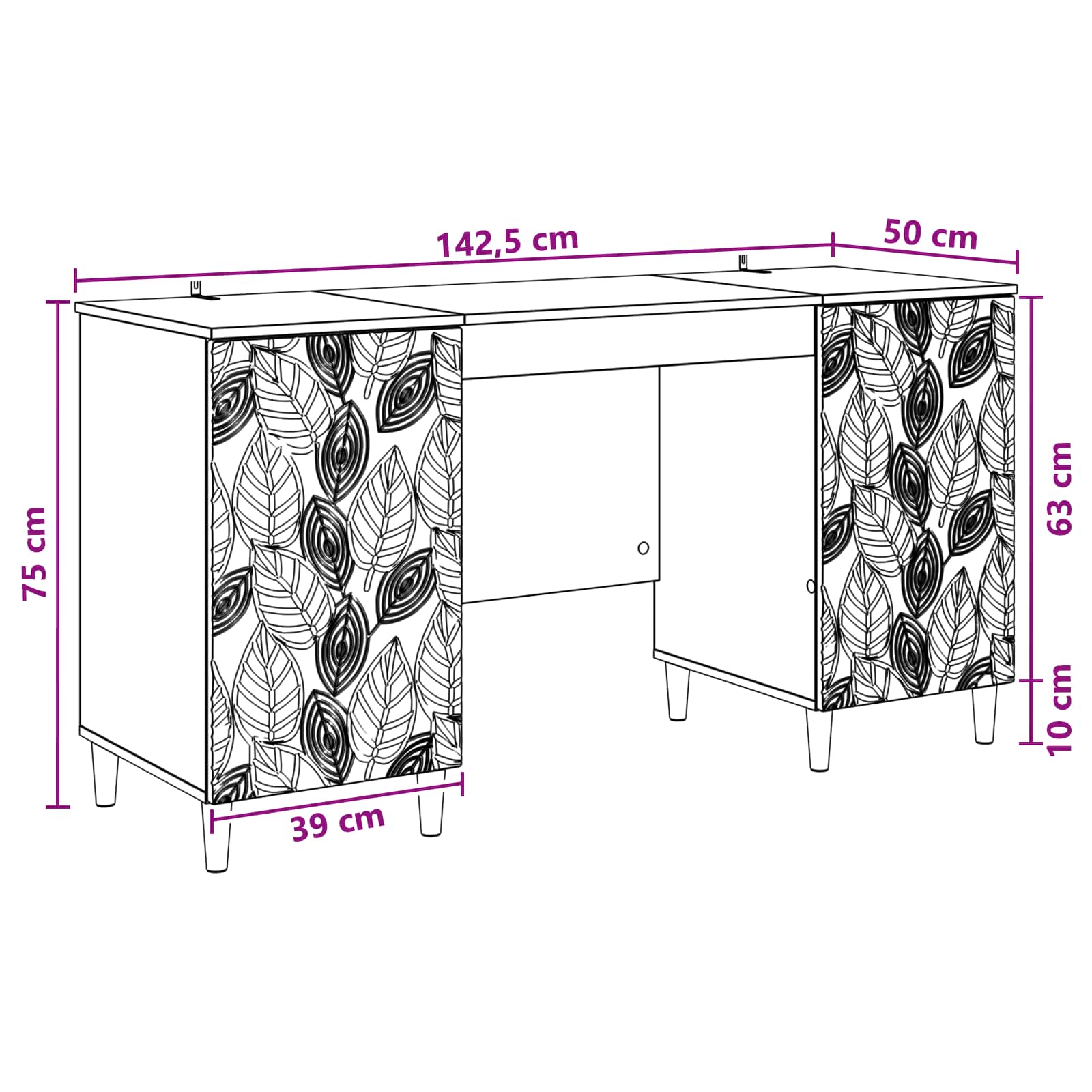 Bureau Artisanaal eiken Bewerkt hout 142,5 x 50 x 75 cm – afbeelding 10