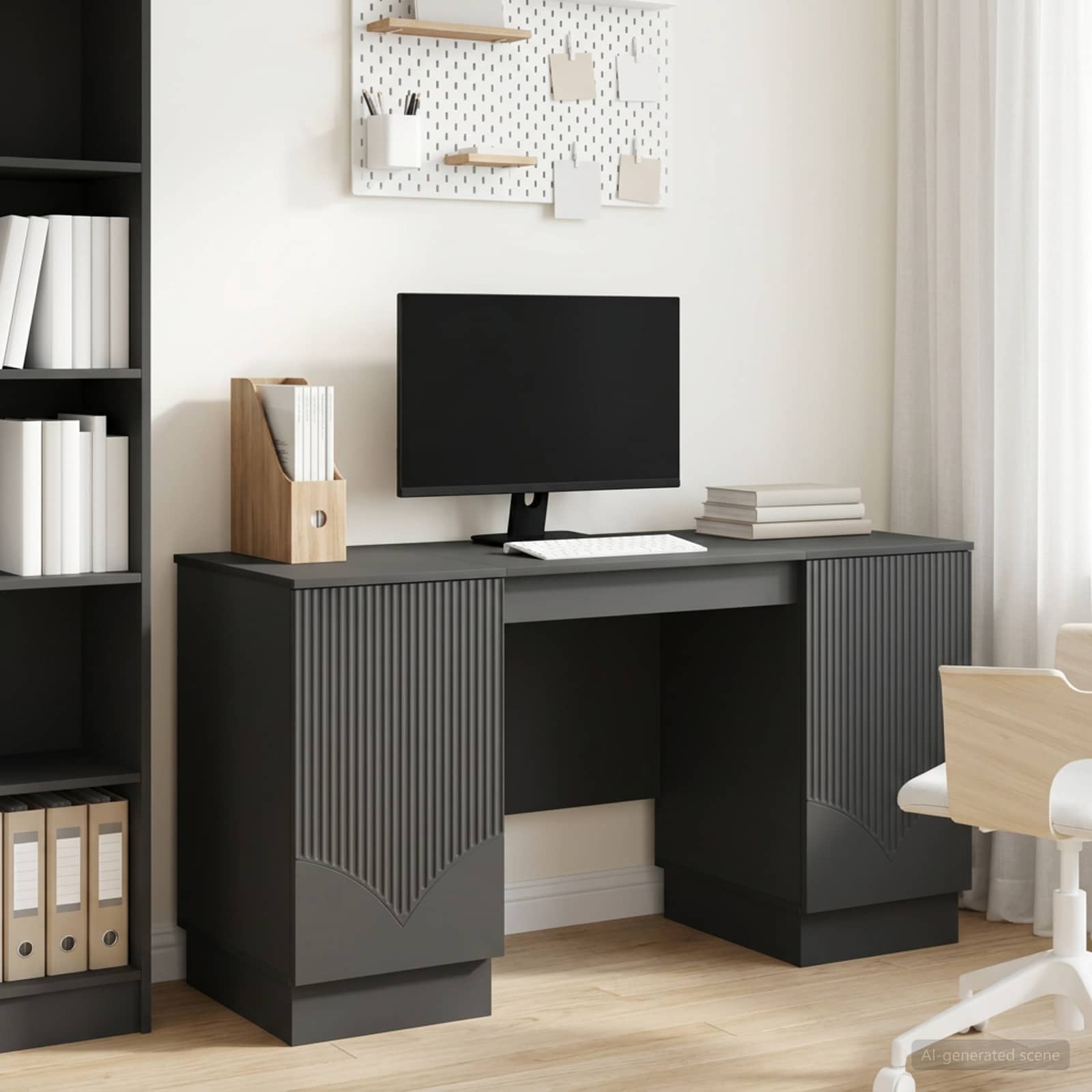 Bureau met plank Zwart 142,5 x 50 x 75 cm Bewerkt hout