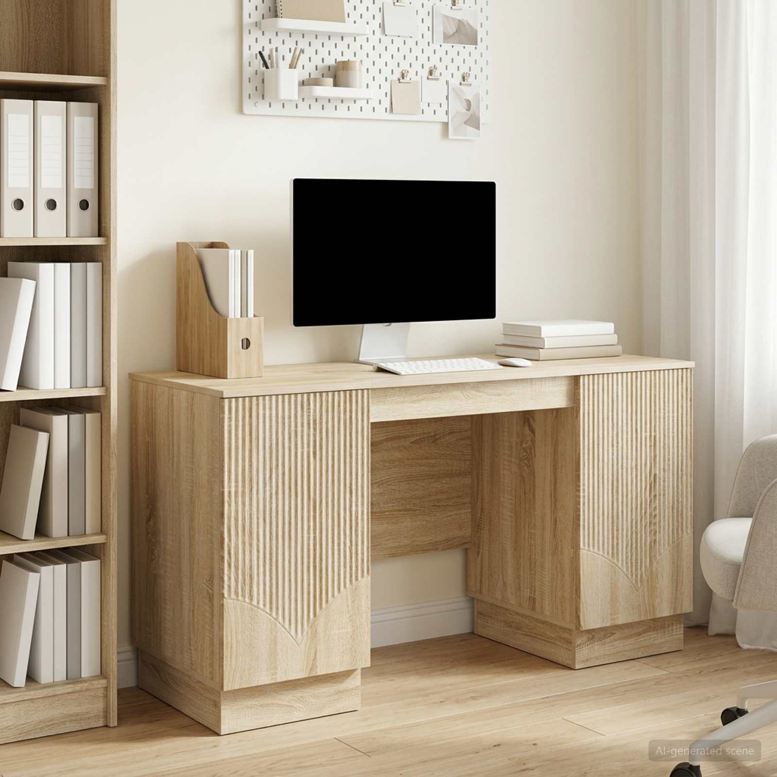 Bureau met plank Sonoma Eiken 142,5 x 50 x 75 cm Bewerkt hout – afbeelding 1