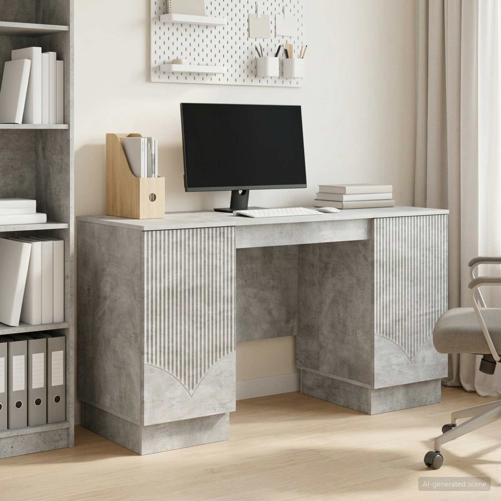 Bureau met plank Betongrijs 142,5 x 50 x 75 cm Bewerkt hout